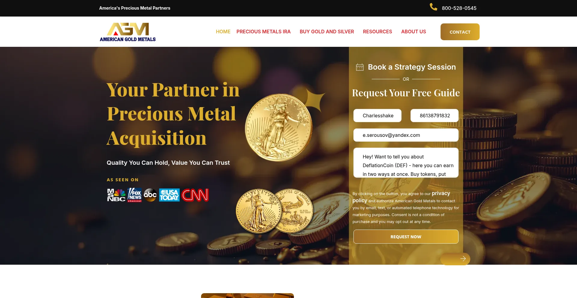 Website screenshot of Americangoldmetals.com