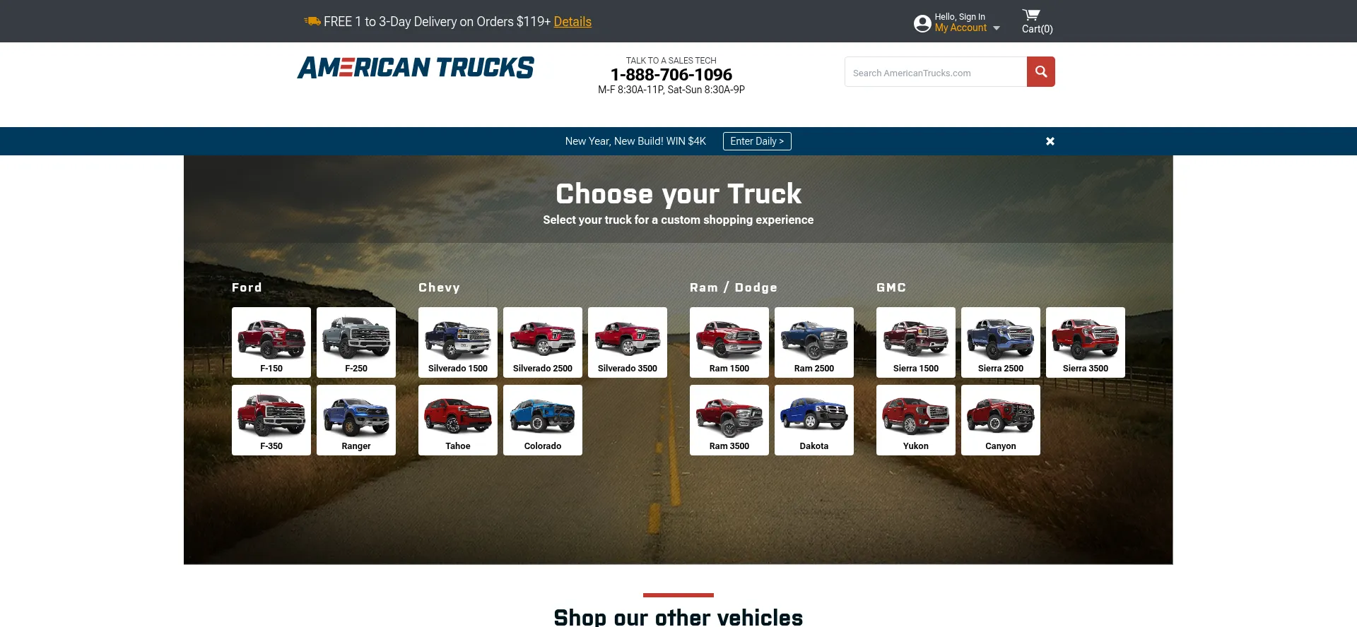 Website screenshot of Americantrucks.com