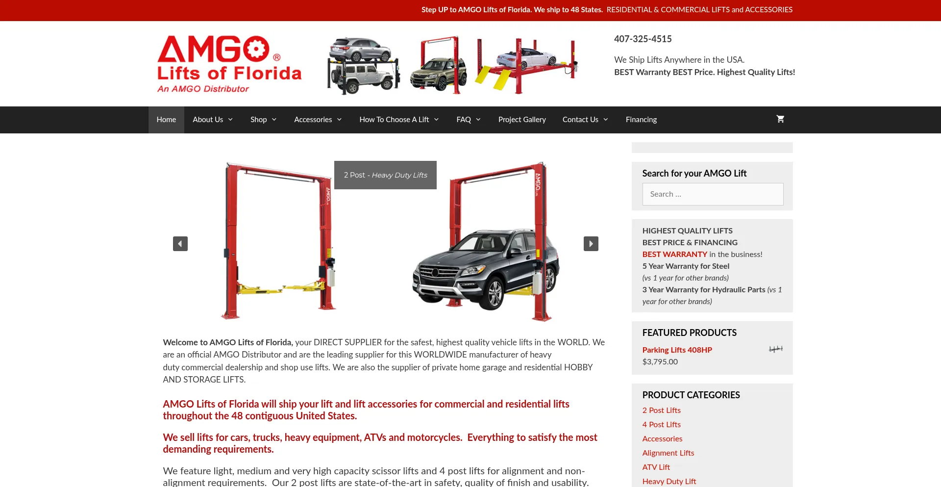 Website screenshot of Amgoliftsofflorida.com
