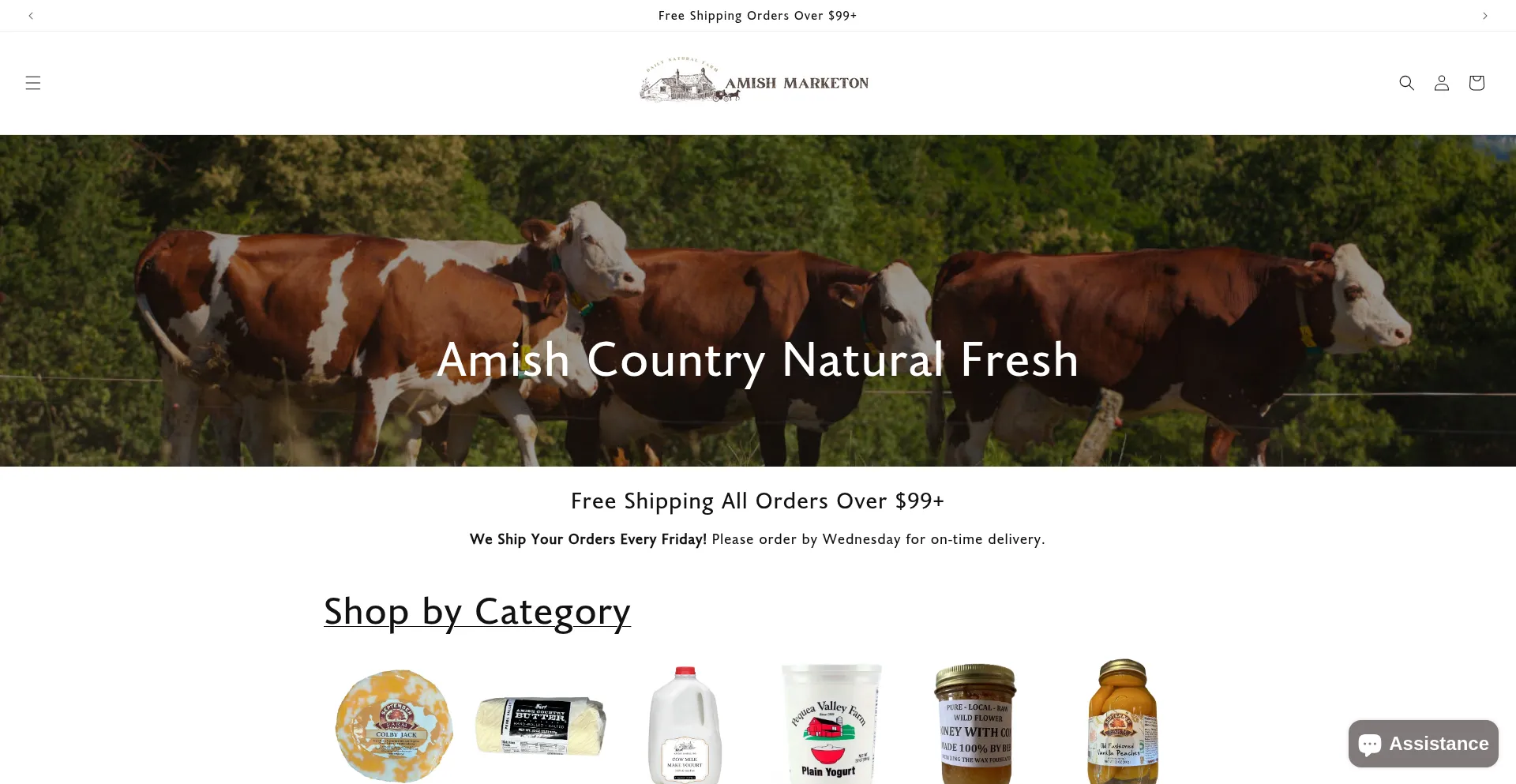 Website screenshot of Amishmarketon.com