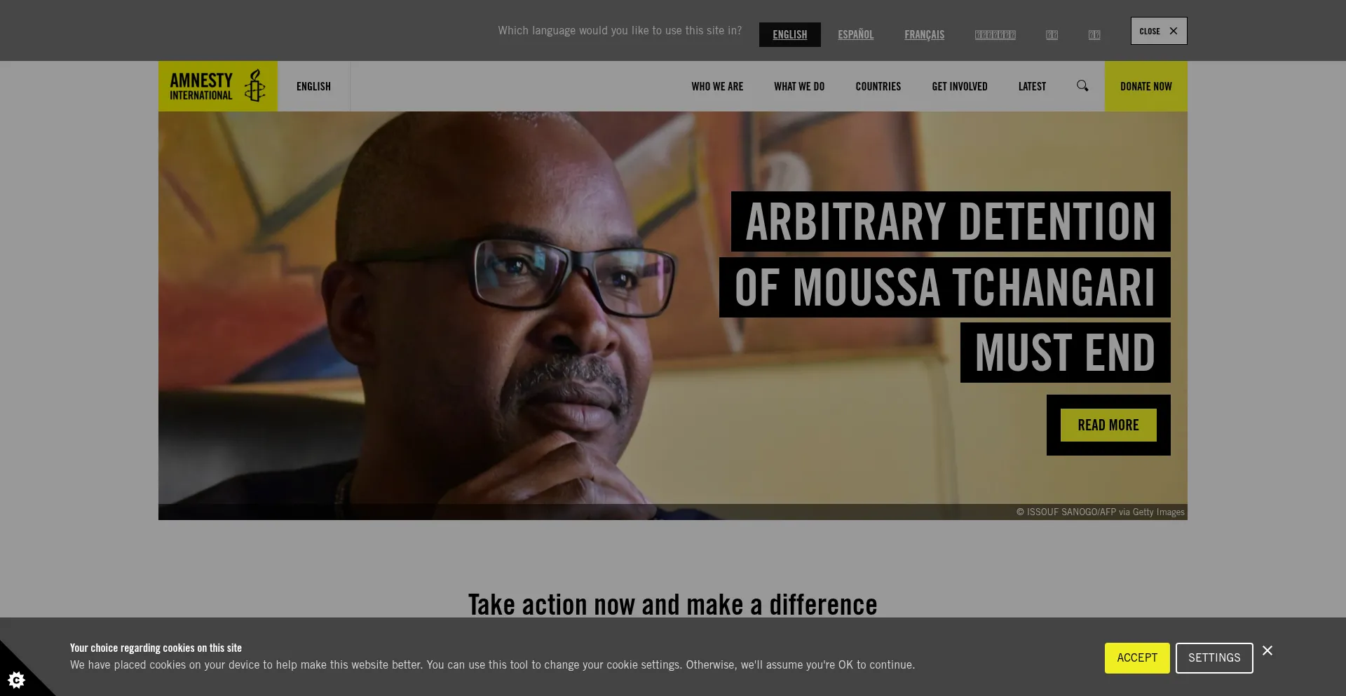 Website screenshot of Amnesty.org