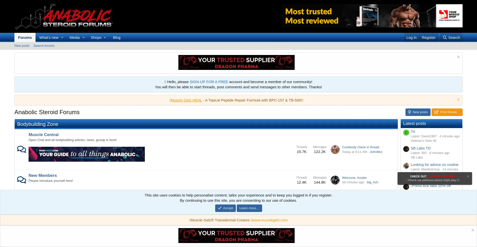 Website screenshot of Anabolicsteroidforums.com