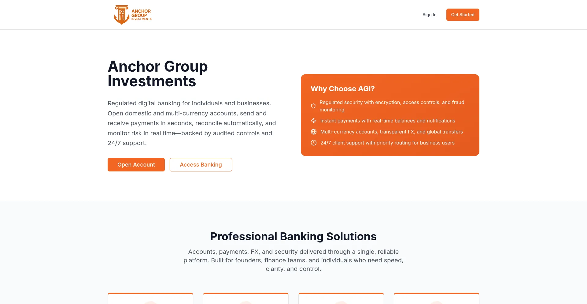 Website screenshot of Anchorgroupinv.com