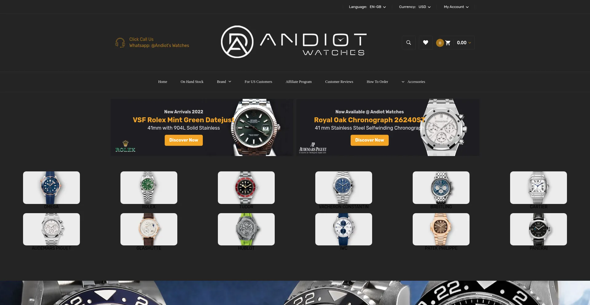 Website screenshot of Andiotwatches.vip