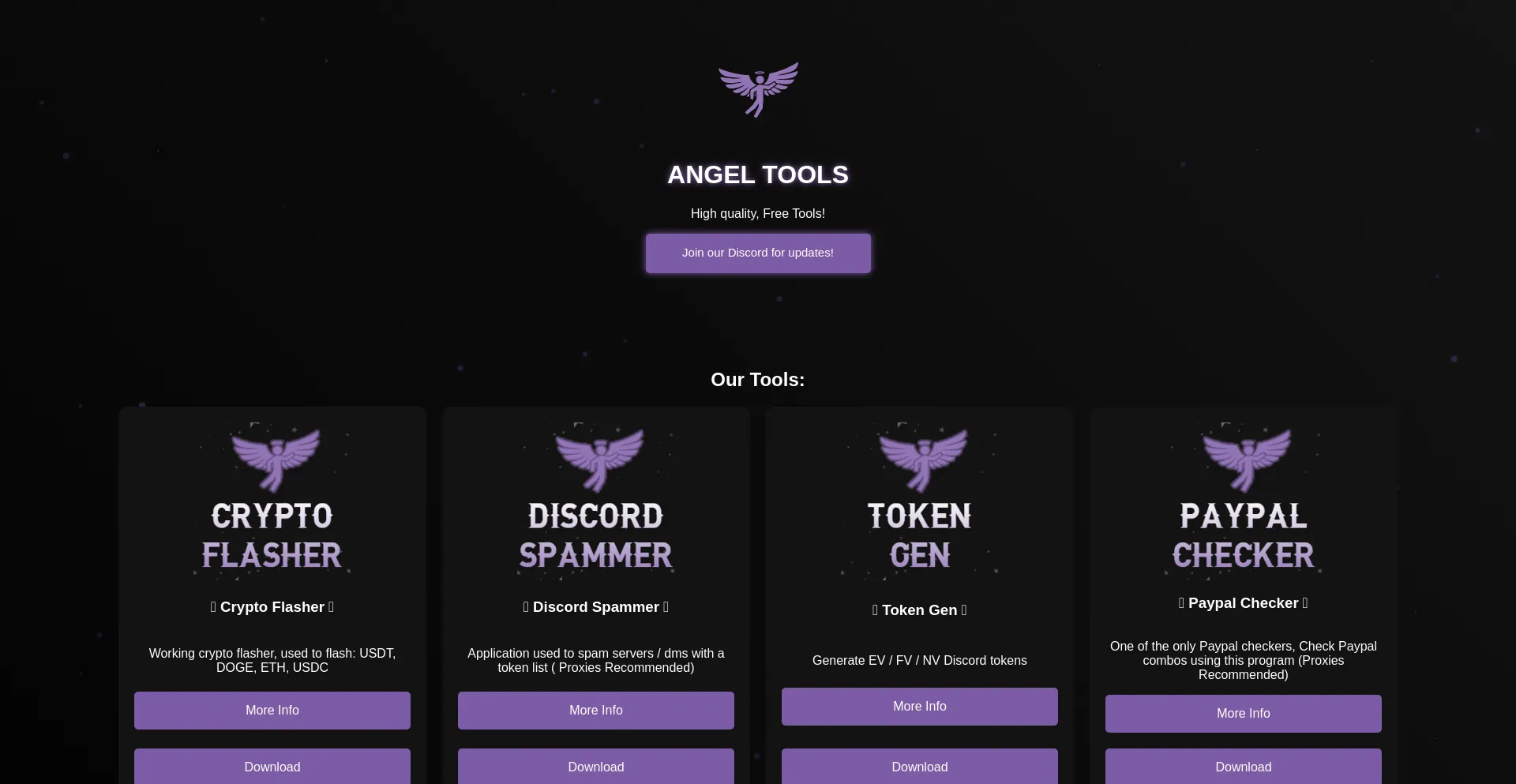Website screenshot of Angeltools.cc