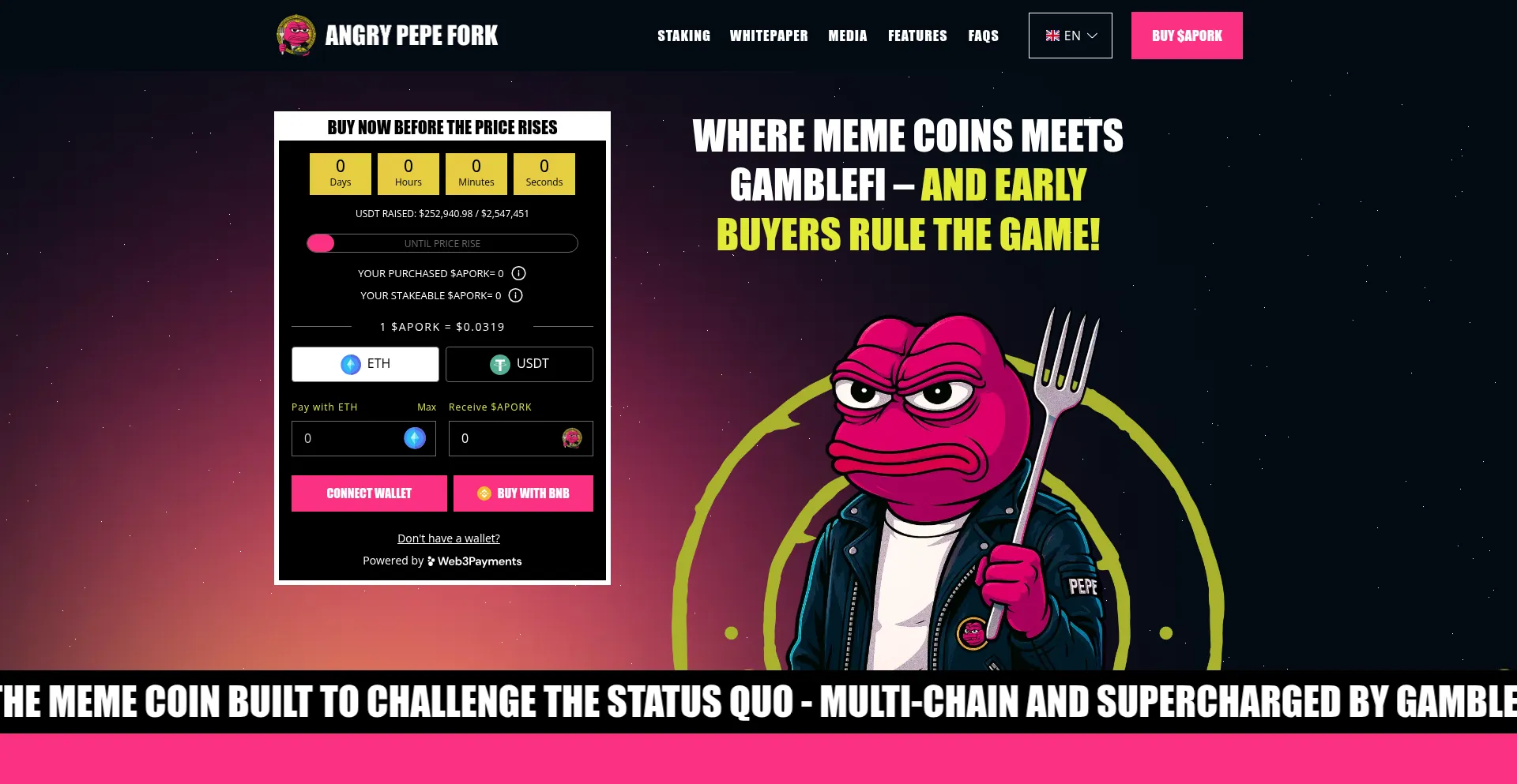 Website screenshot of Angrypepefork.com