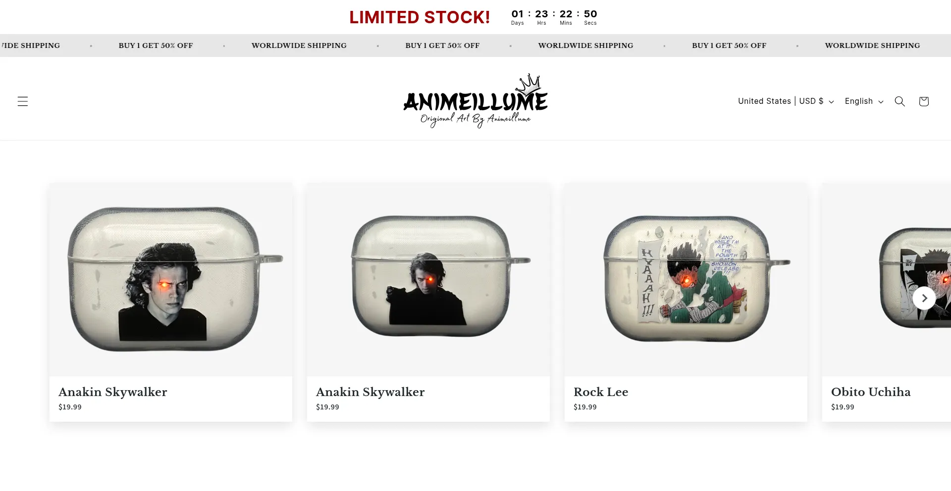 Website screenshot of Animeillume.com