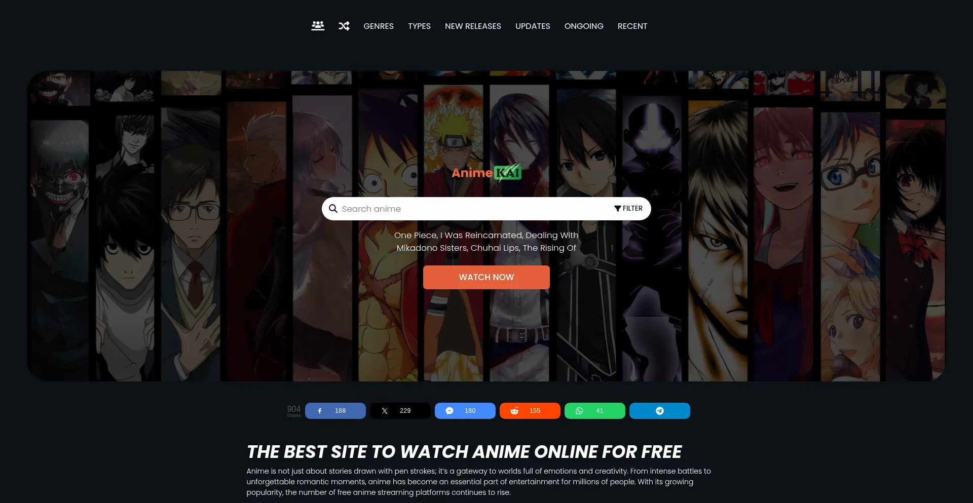 Website screenshot of Animekai.ac