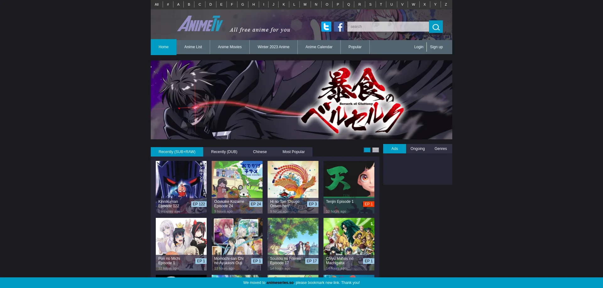 Website screenshot of Animeseries.so