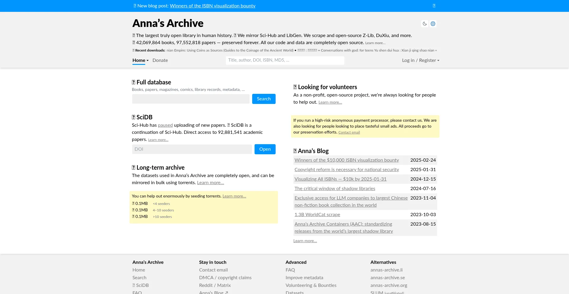 Website screenshot of Annas-archive.ru