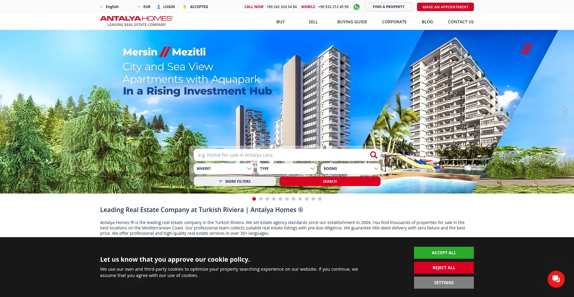 Website screenshot of Antalyahomes.com