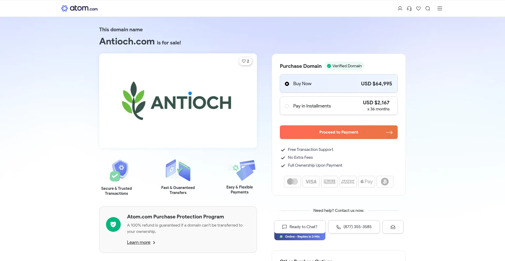 Website screenshot of Antioch.com