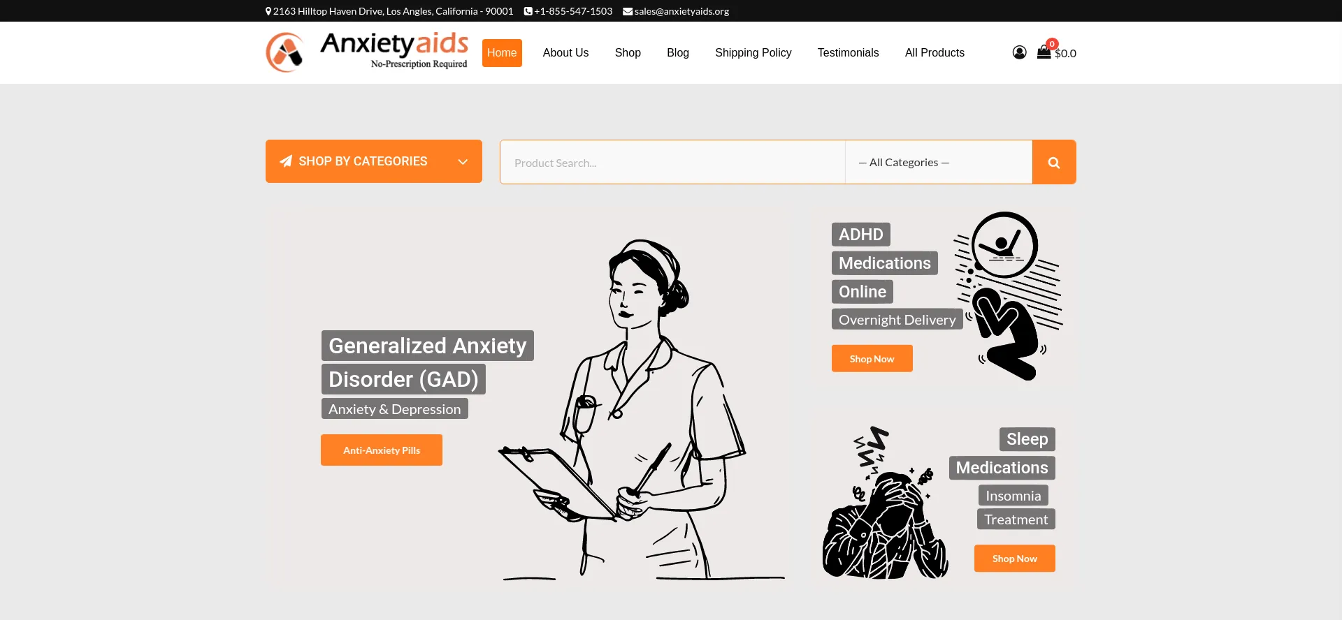 Website screenshot of Anxietyaids.org
