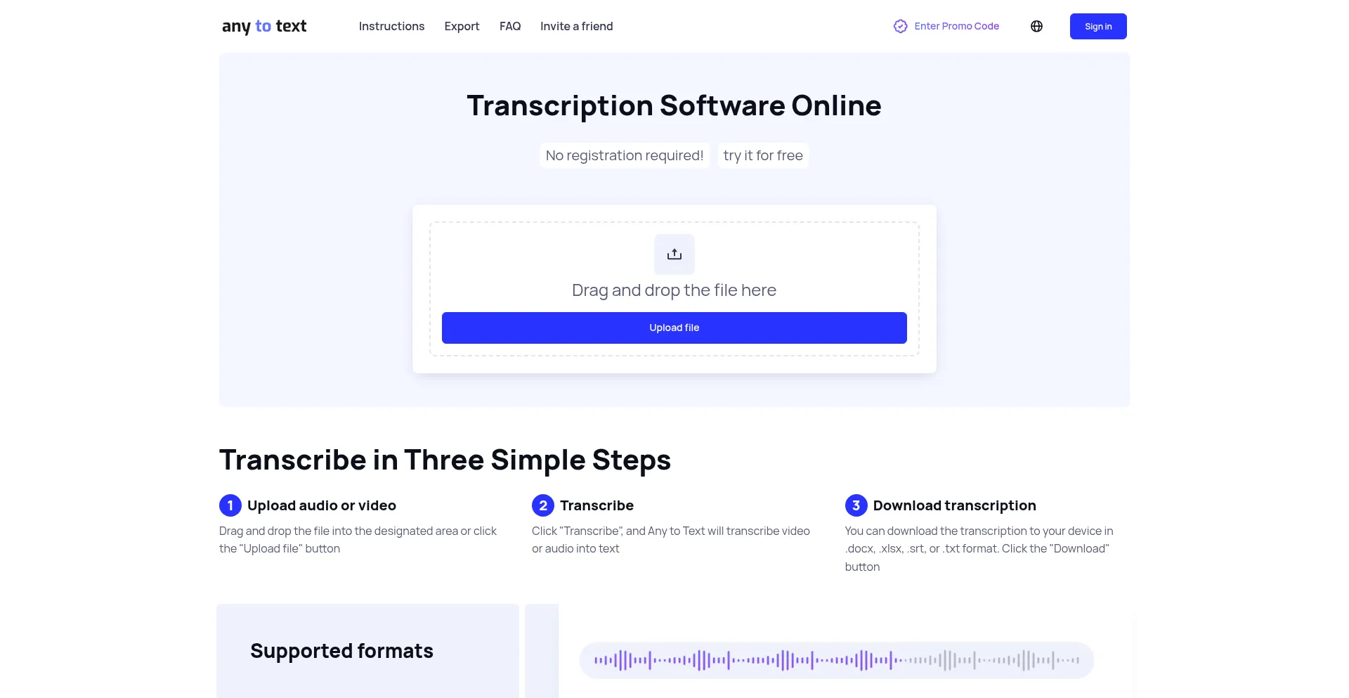 Website screenshot of Any2text.com