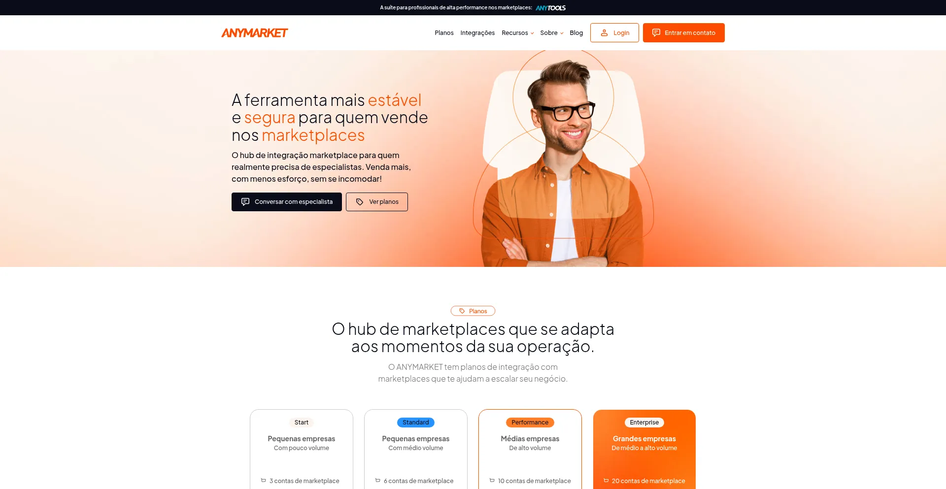 Website screenshot of Anymarket.com.br