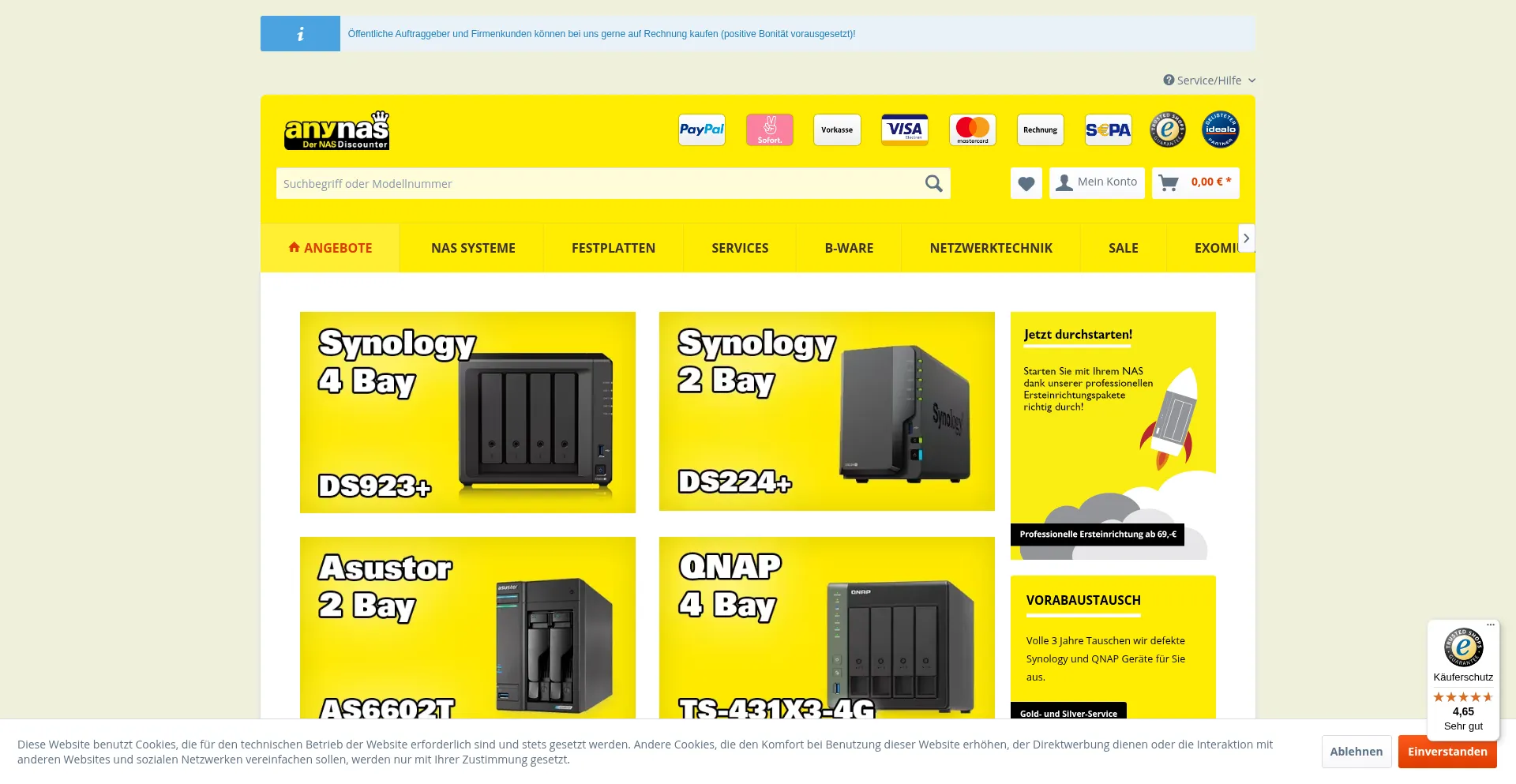Website screenshot of Anynas.de
