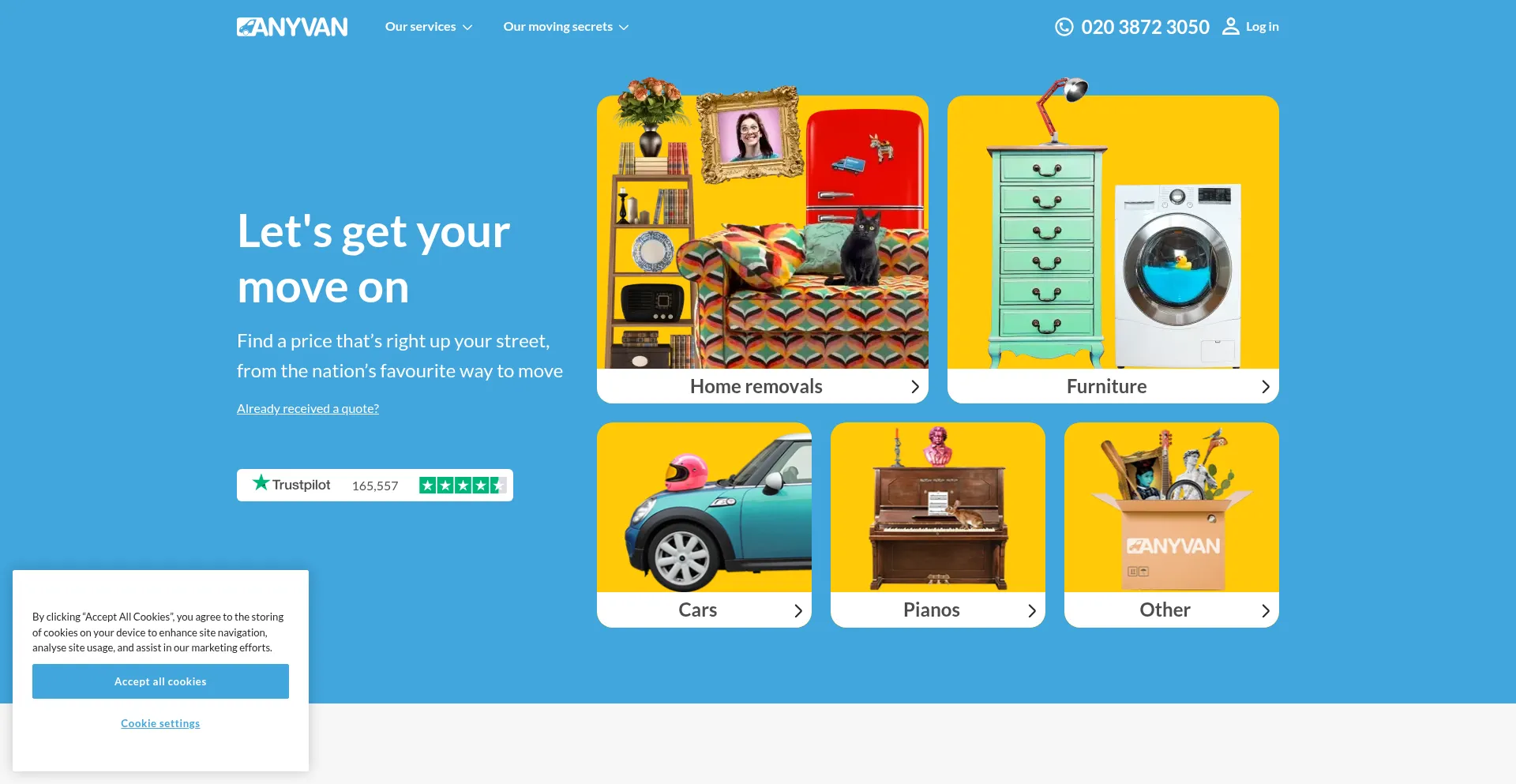 Website screenshot of Anyvan.com