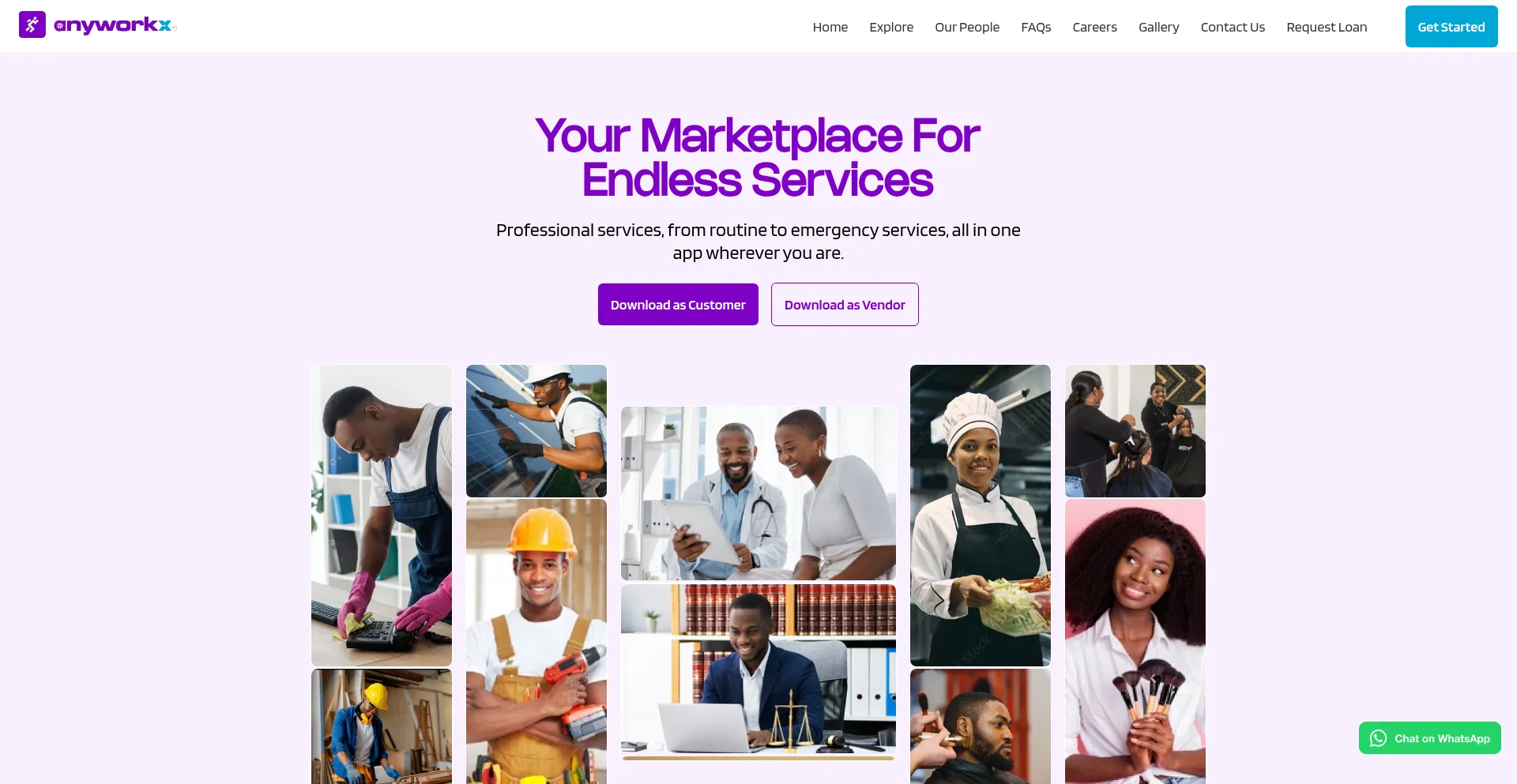 Website screenshot of Anyworkx.africa