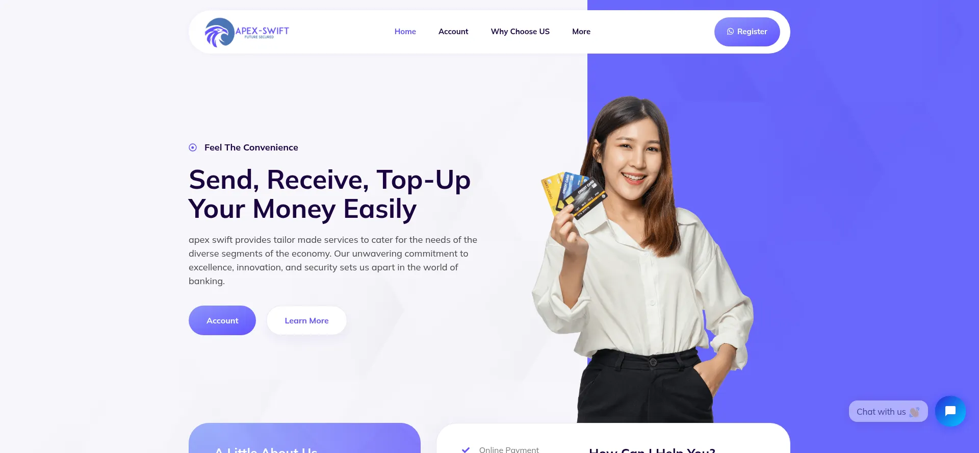 Website screenshot of Apex-swift.com