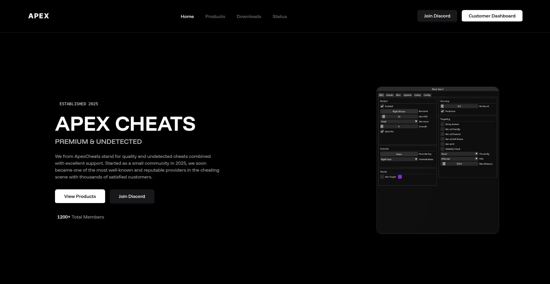 Website screenshot of Apexcheats.xyz