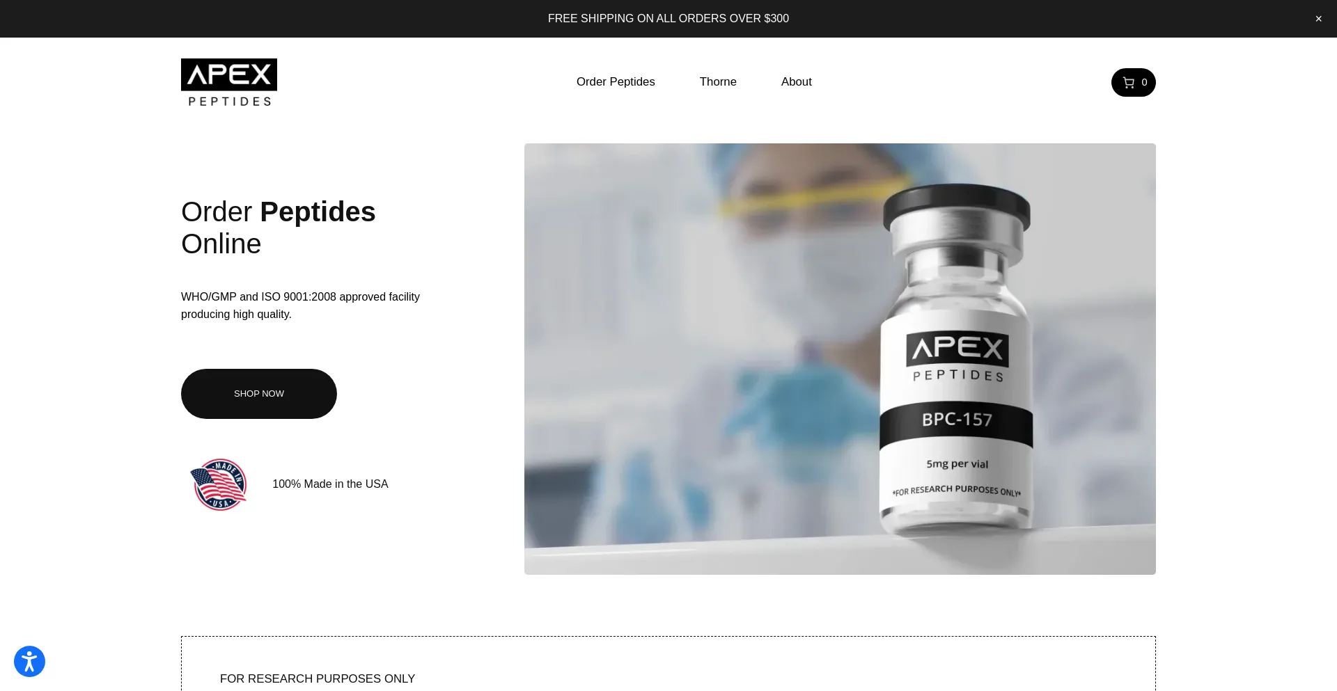 Website screenshot of Apexpeptides.com