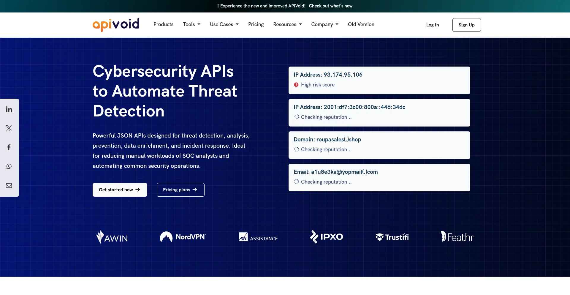 Website screenshot of Apivoid.com
