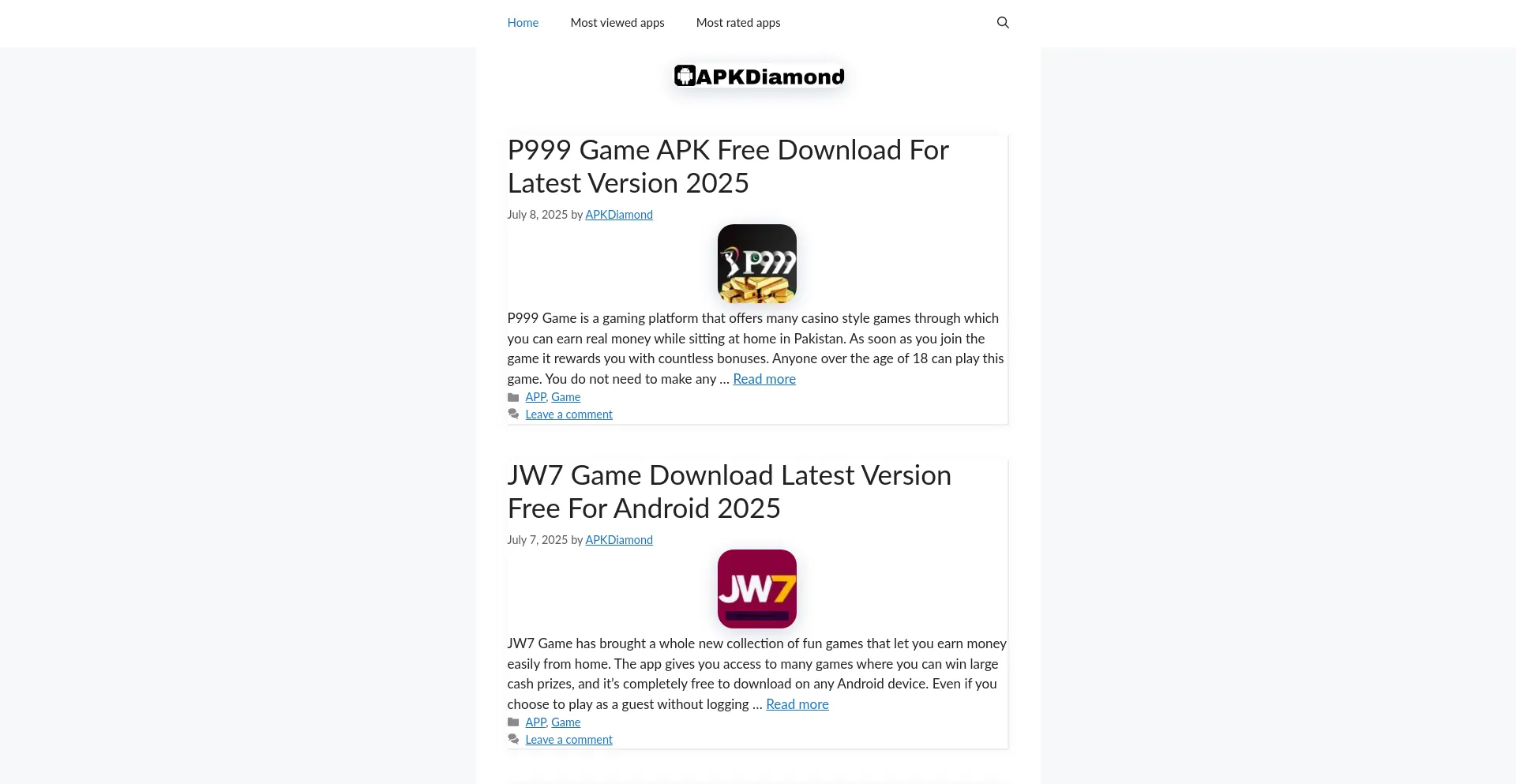Website screenshot of Apkdiamond.com