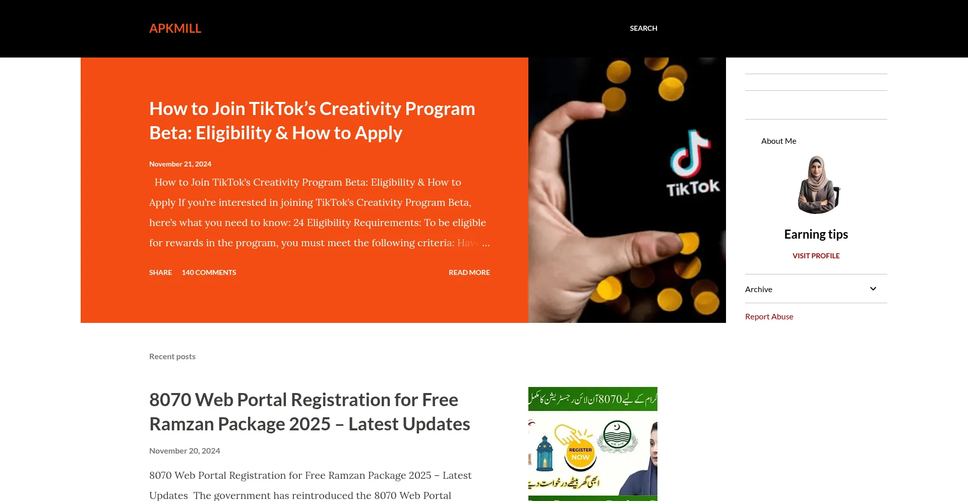 Website screenshot of Apkmill.xyz