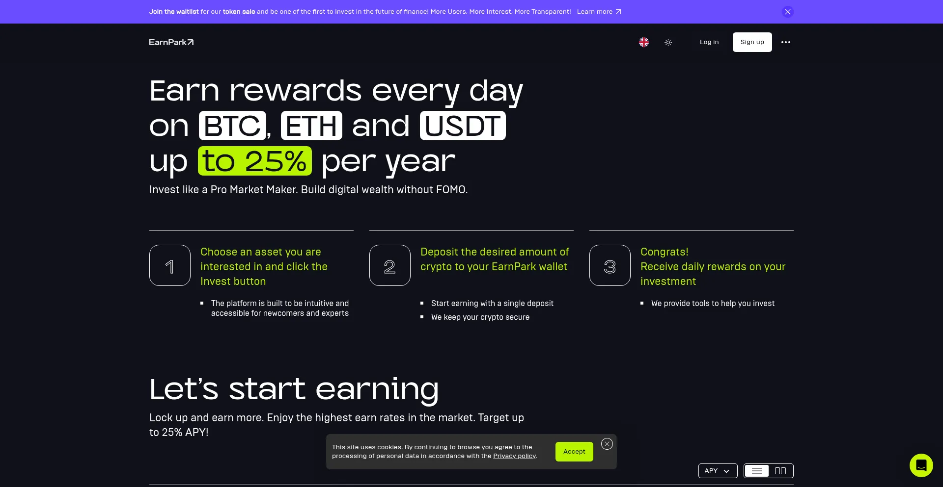 Website screenshot of App.earnpark.com