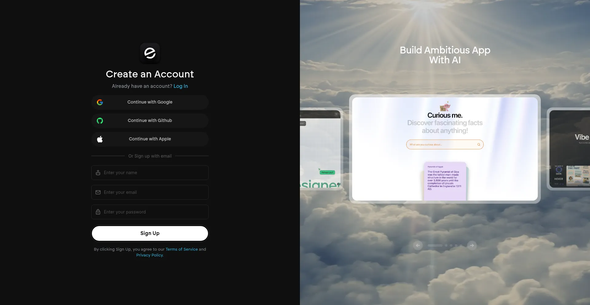Website screenshot of App.emergent.sh