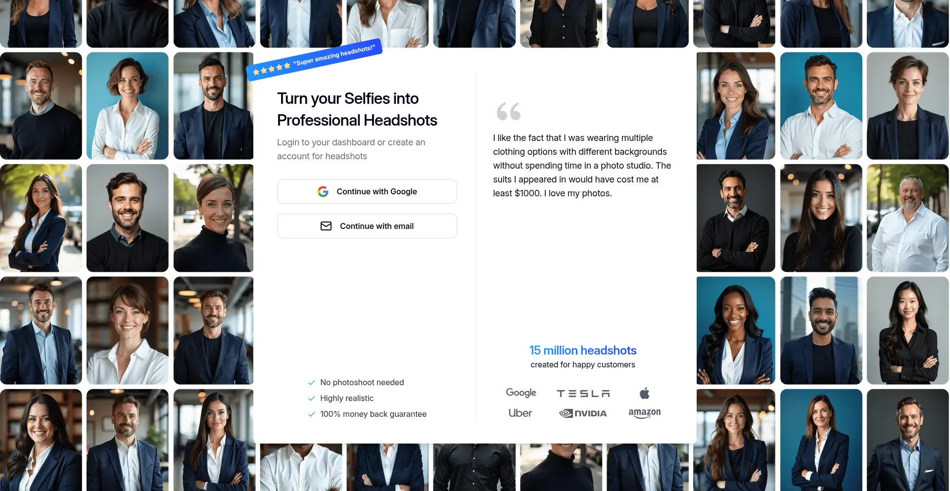 Website screenshot of App.instaheadshots.com
