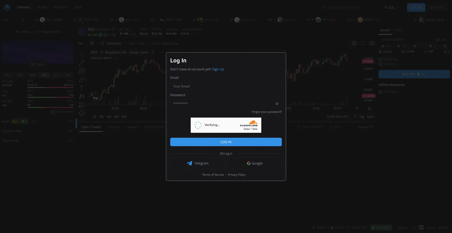 Website screenshot of App.mizar.com
