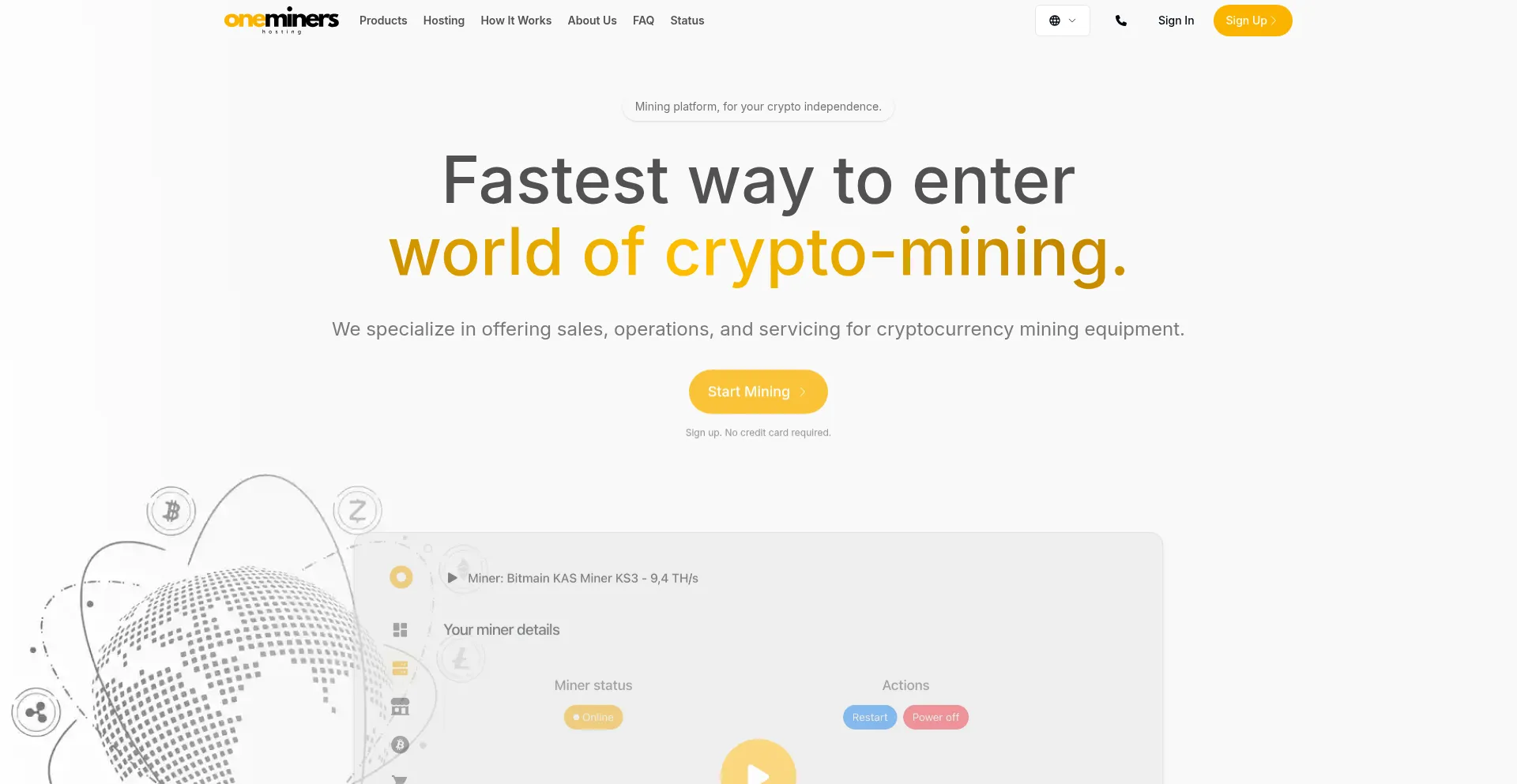 Website screenshot of App.oneminers.com