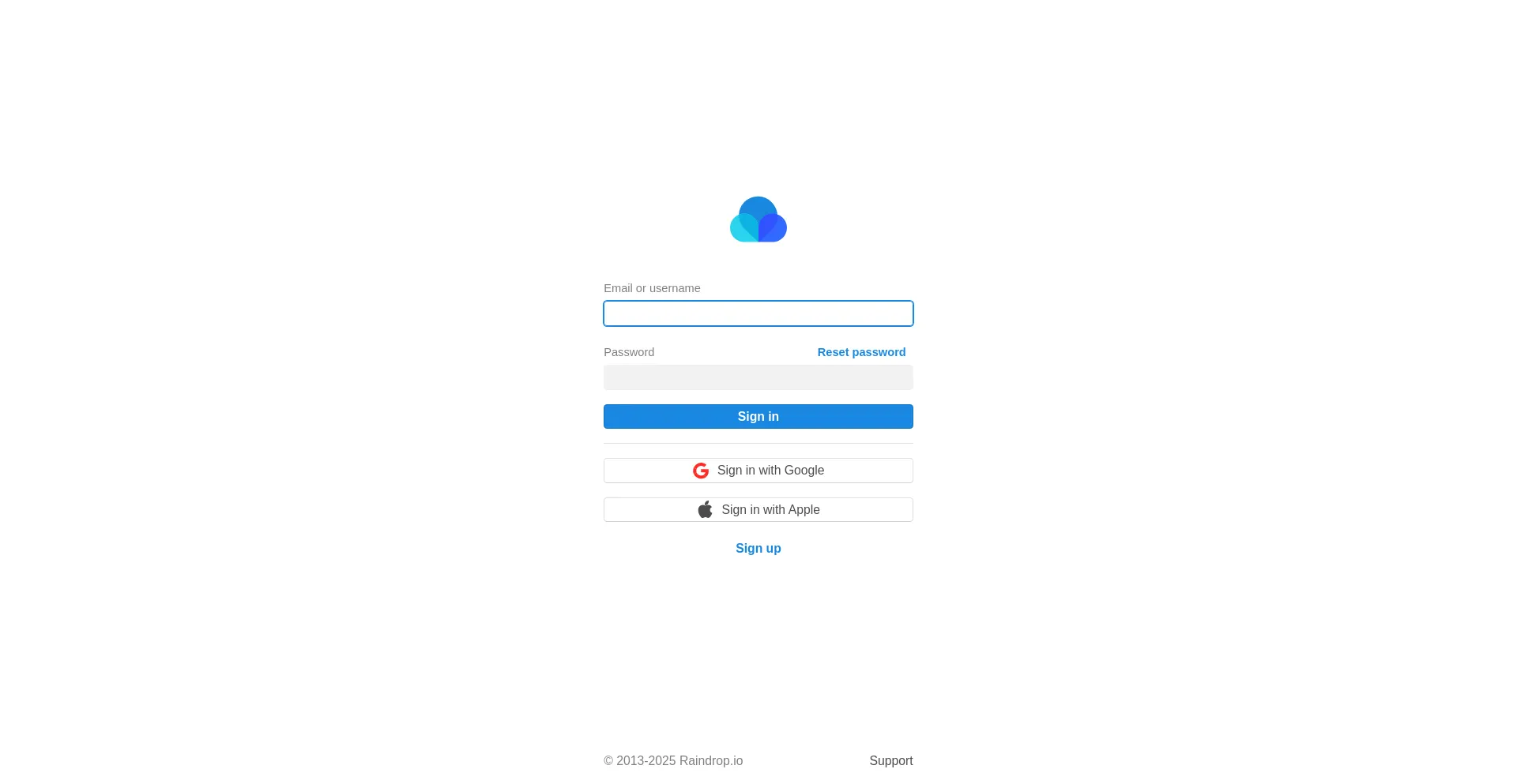 Website screenshot of App.raindrop.io