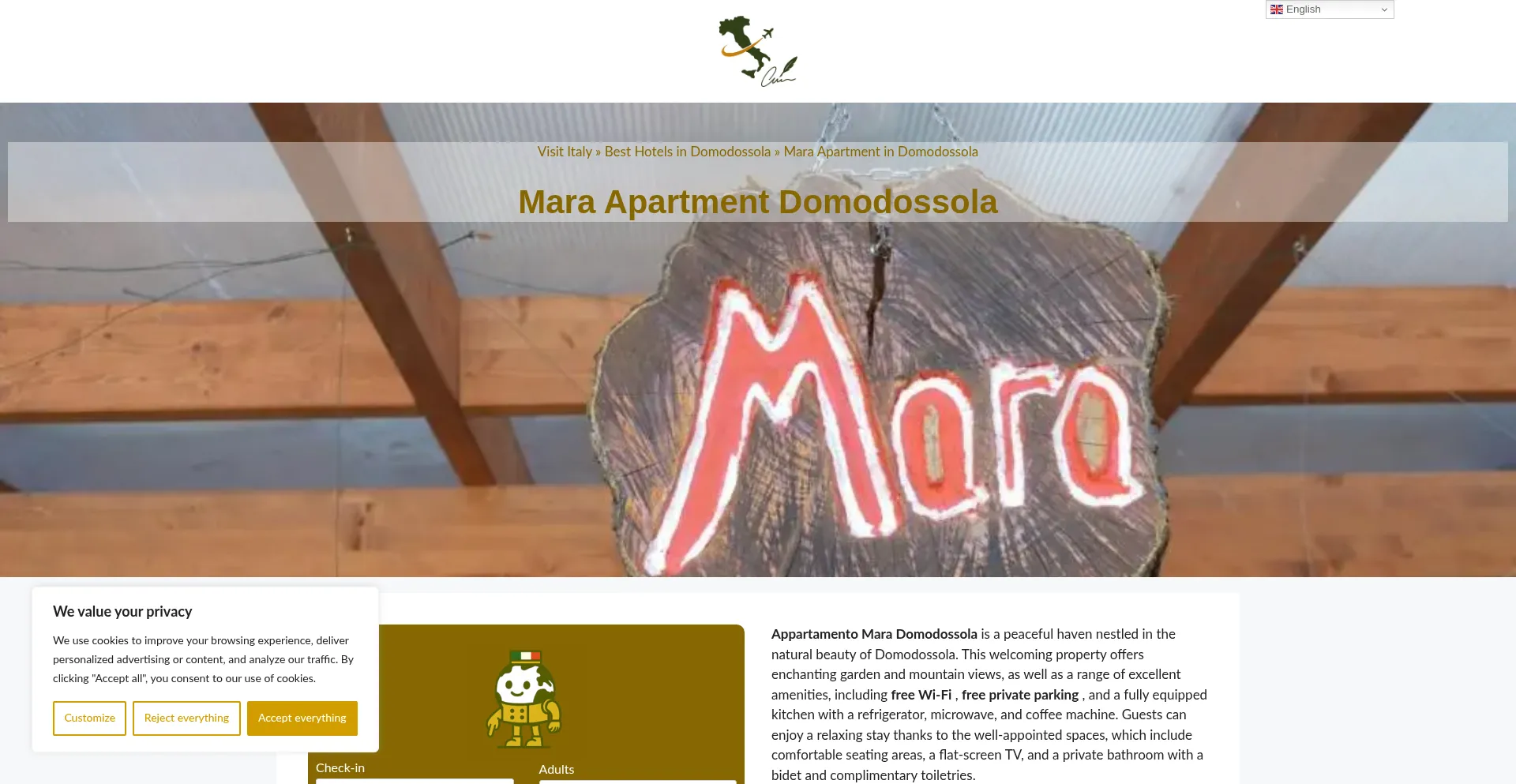 Website screenshot of Appartamento-mara-domodossola.dreaminginrome.com