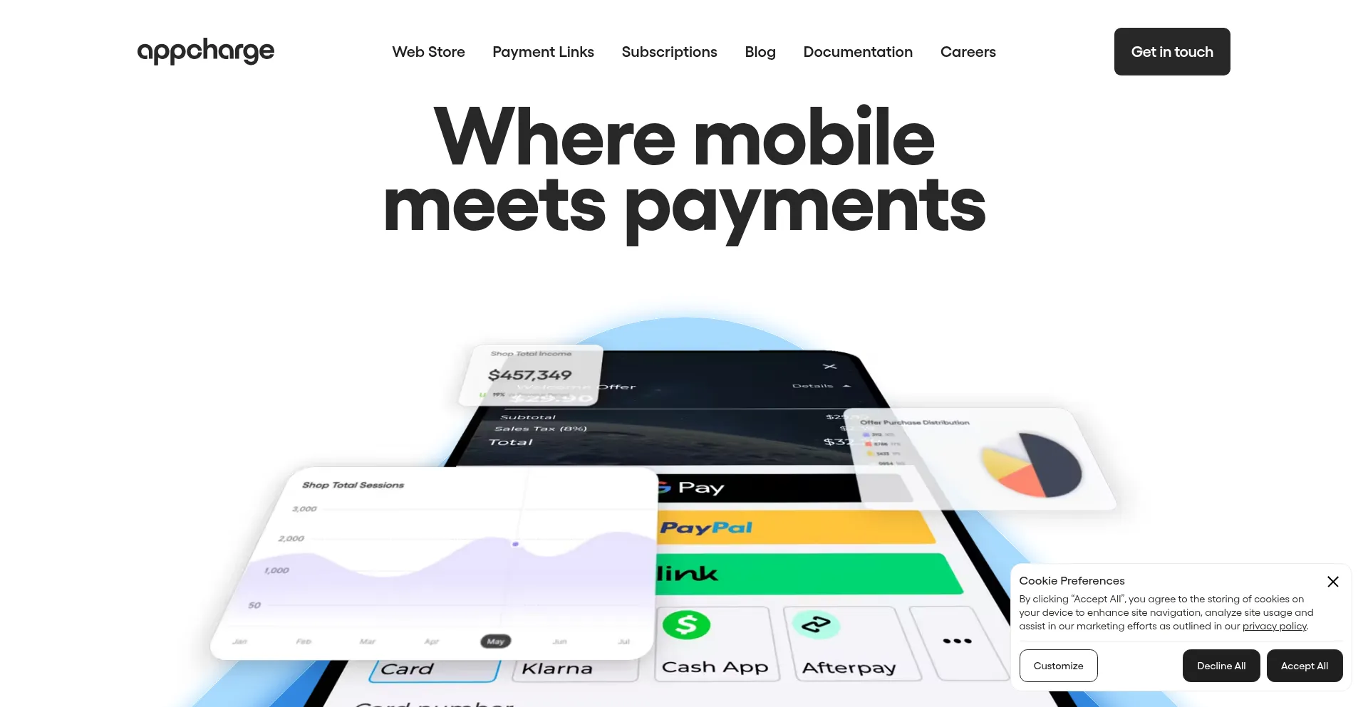 Website screenshot of Appcharge.com
