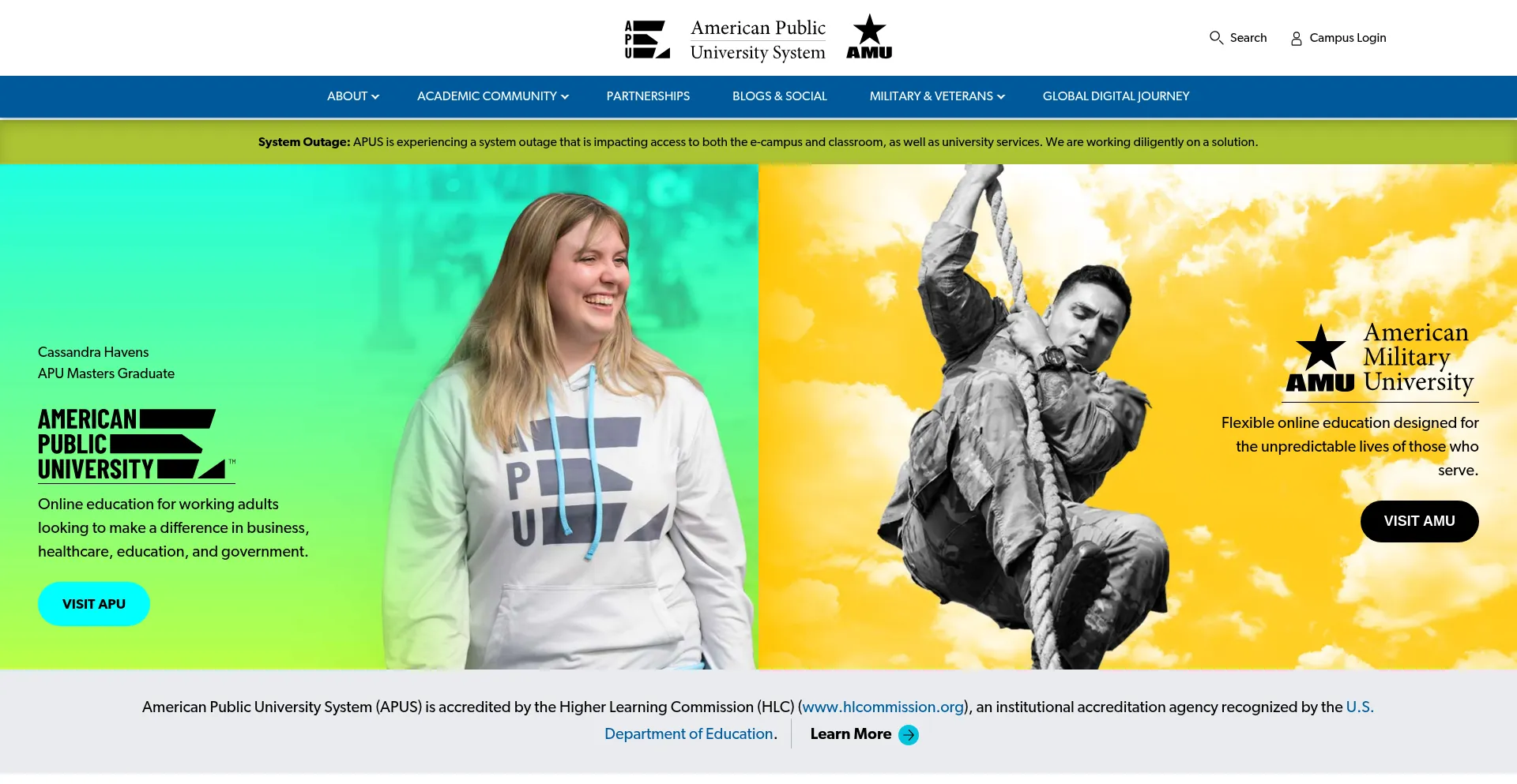Website screenshot of Apus.edu