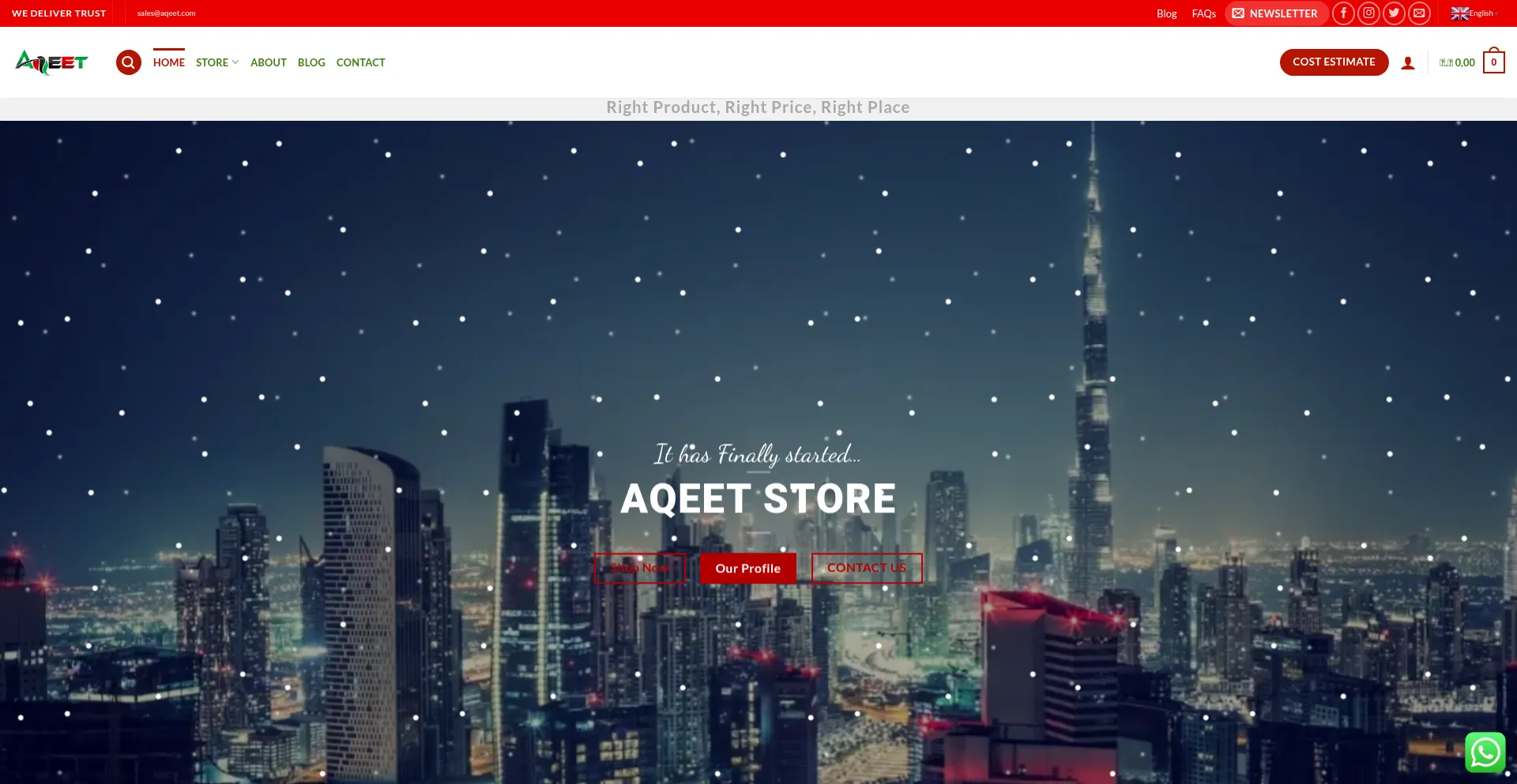 Website screenshot of Aqeet.com