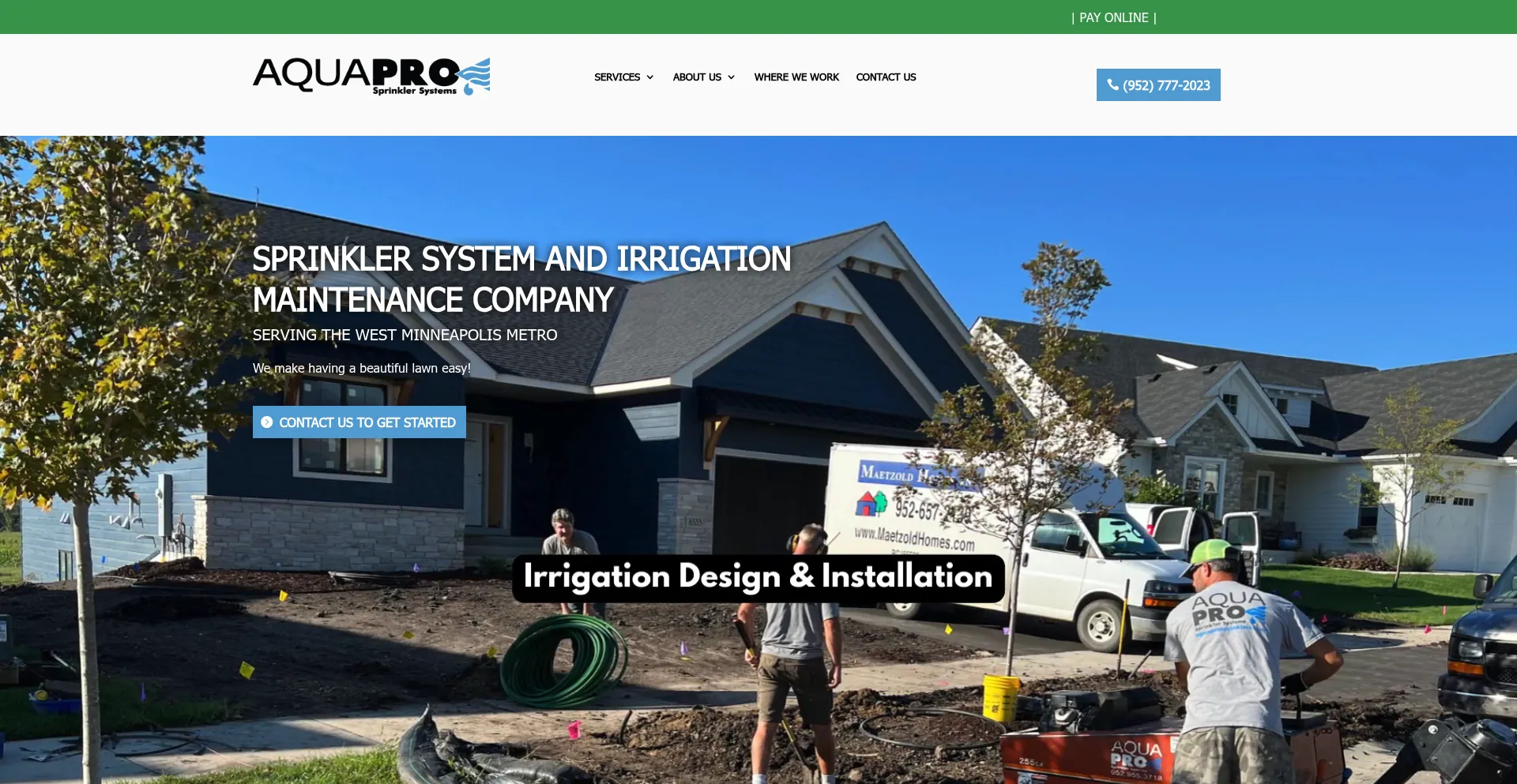 Website screenshot of Aquaprosprinklers.com