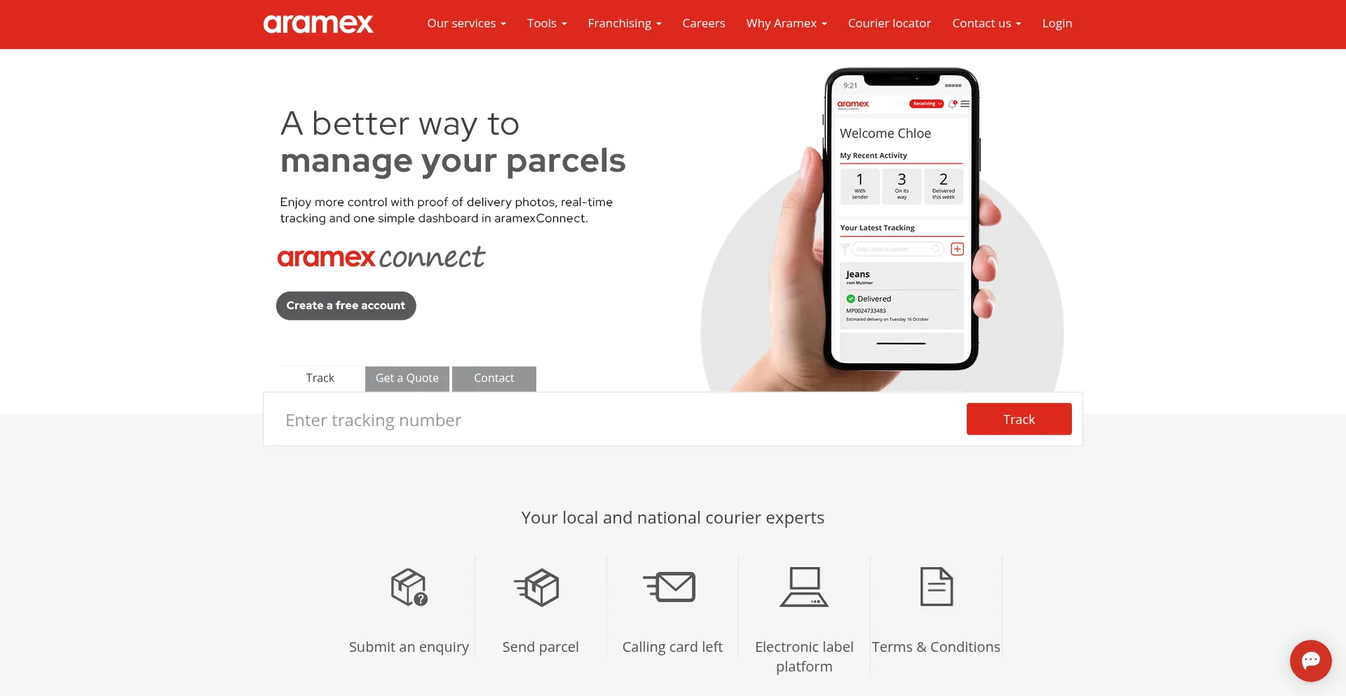 Aramex.com.au Screenshot