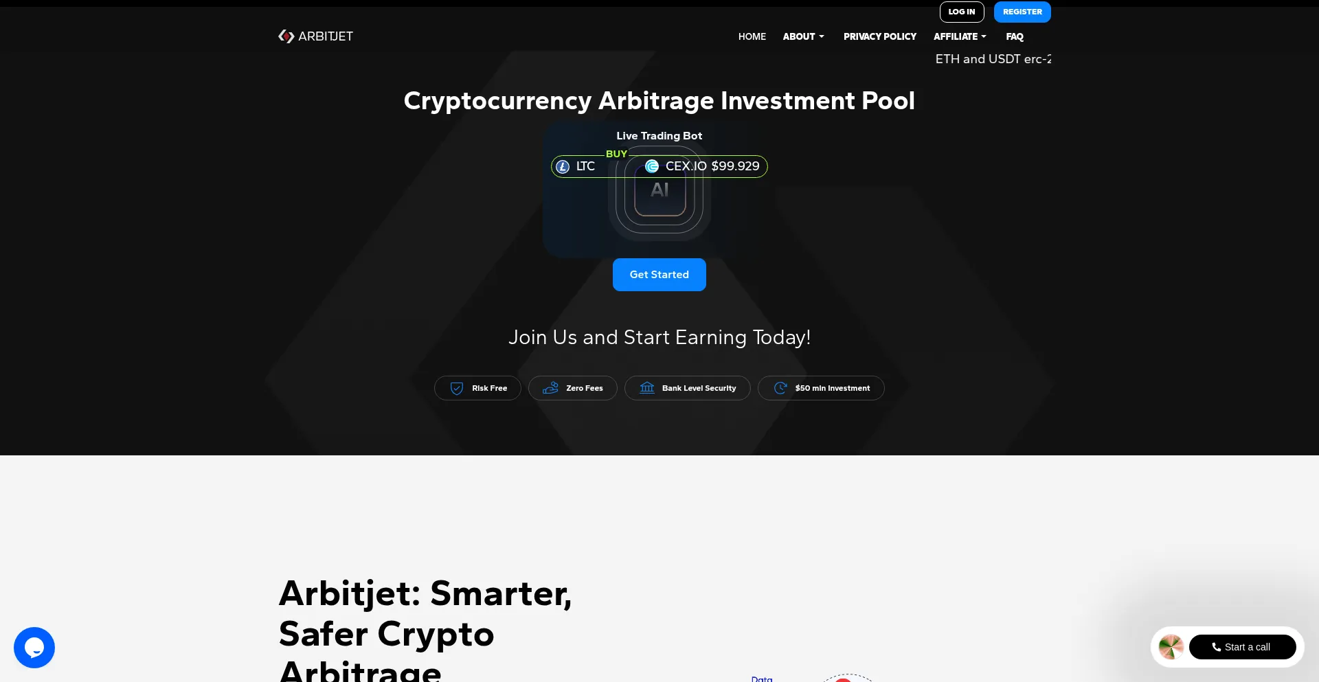 Website screenshot of Arbitjet.com