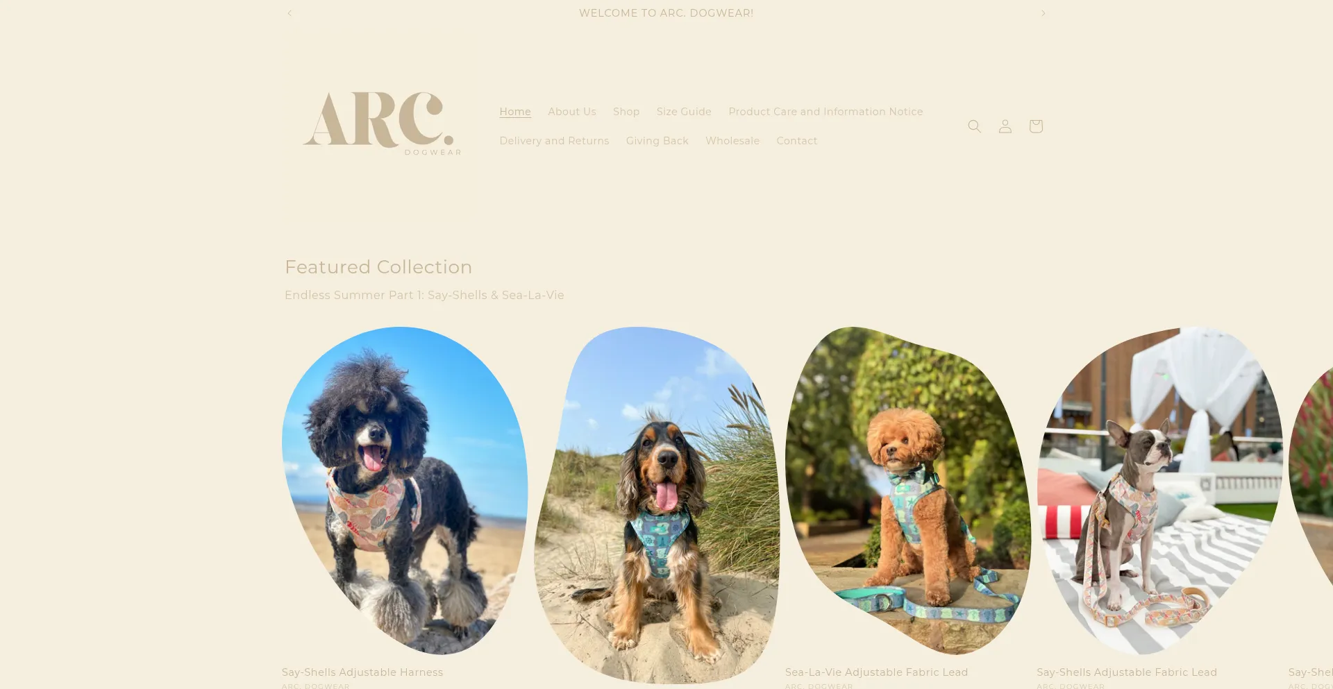 Website screenshot of Arcdogwear.com