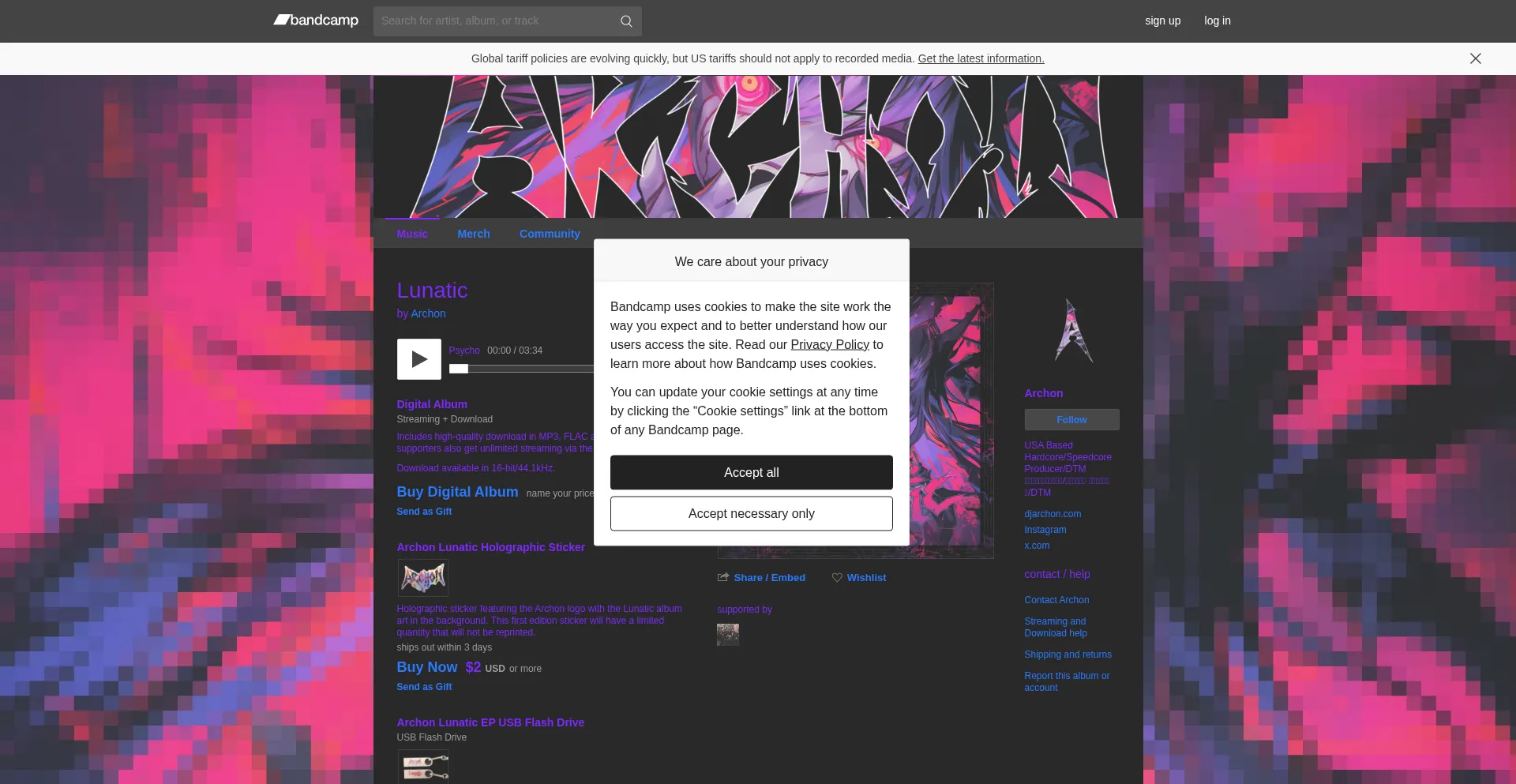 Archon-dj.bandcamp.com Screenshot
