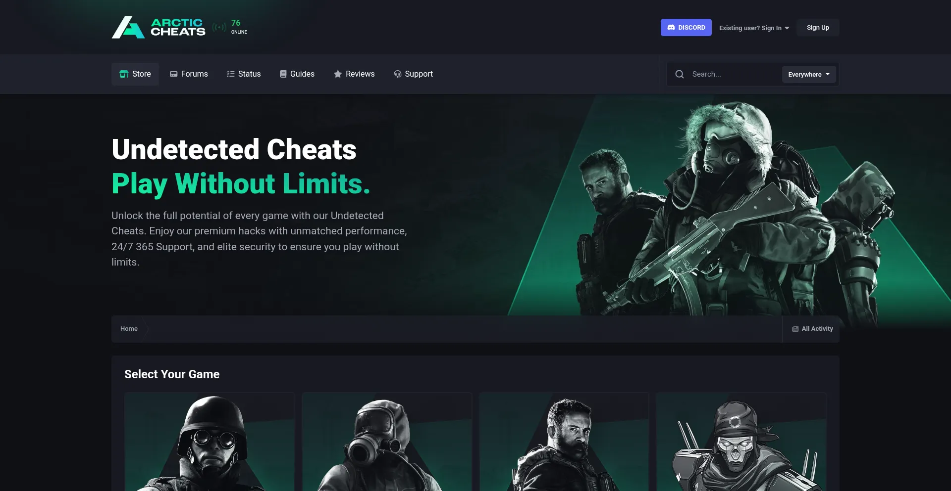 Website screenshot of Arcticcheats.wtf