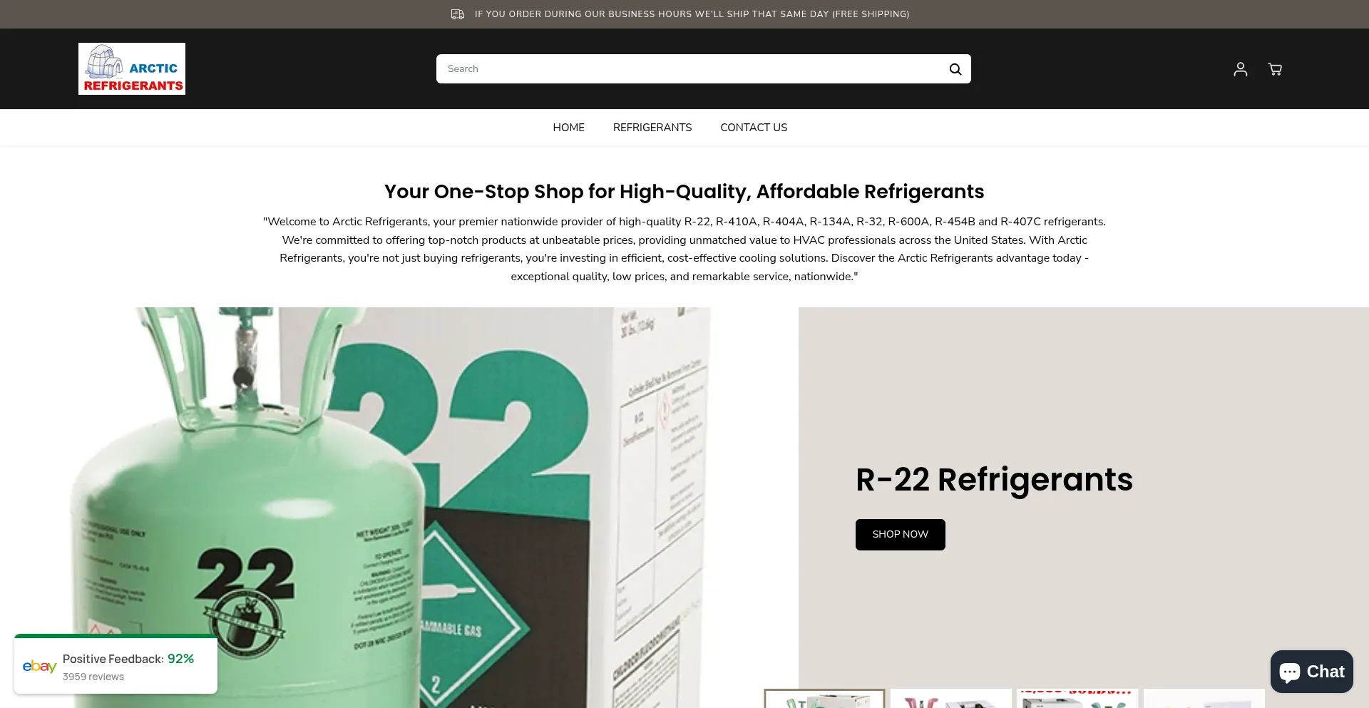 Website screenshot of Arcticrefrigerants.com