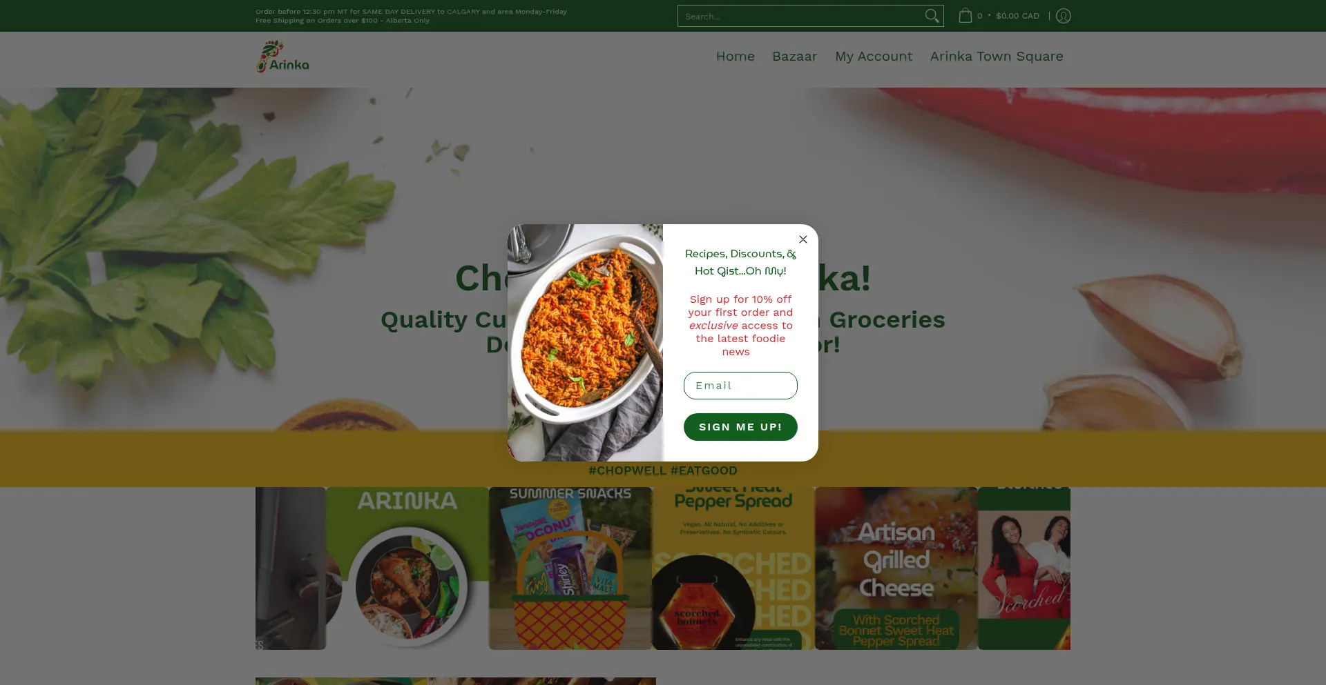 Website screenshot of Arinka.ca