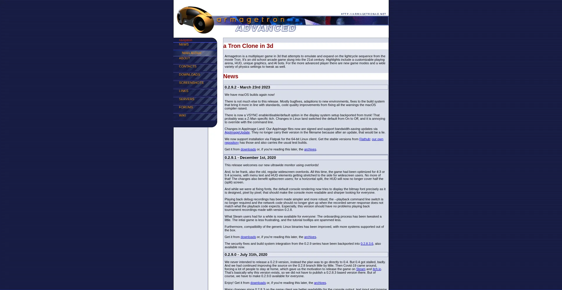 Website screenshot of Armagetronad.org