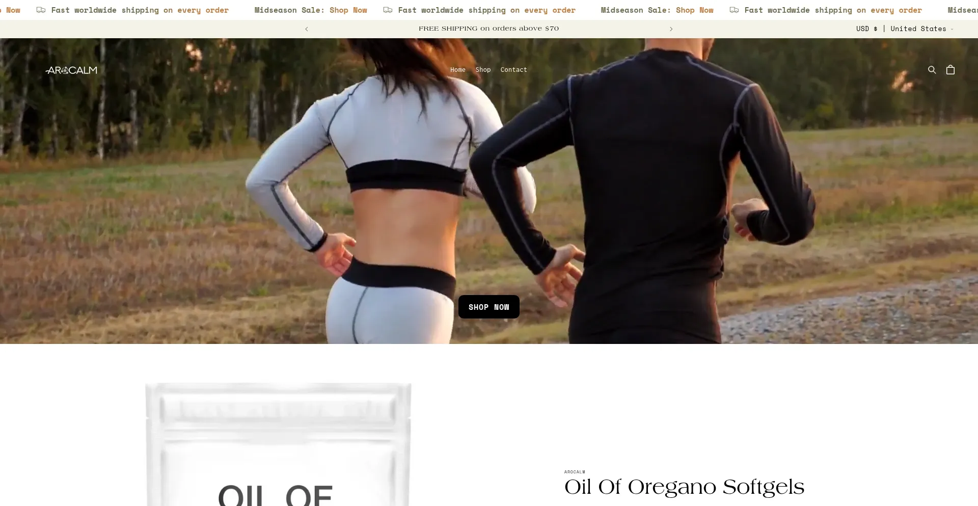 Website screenshot of Arocalm.com