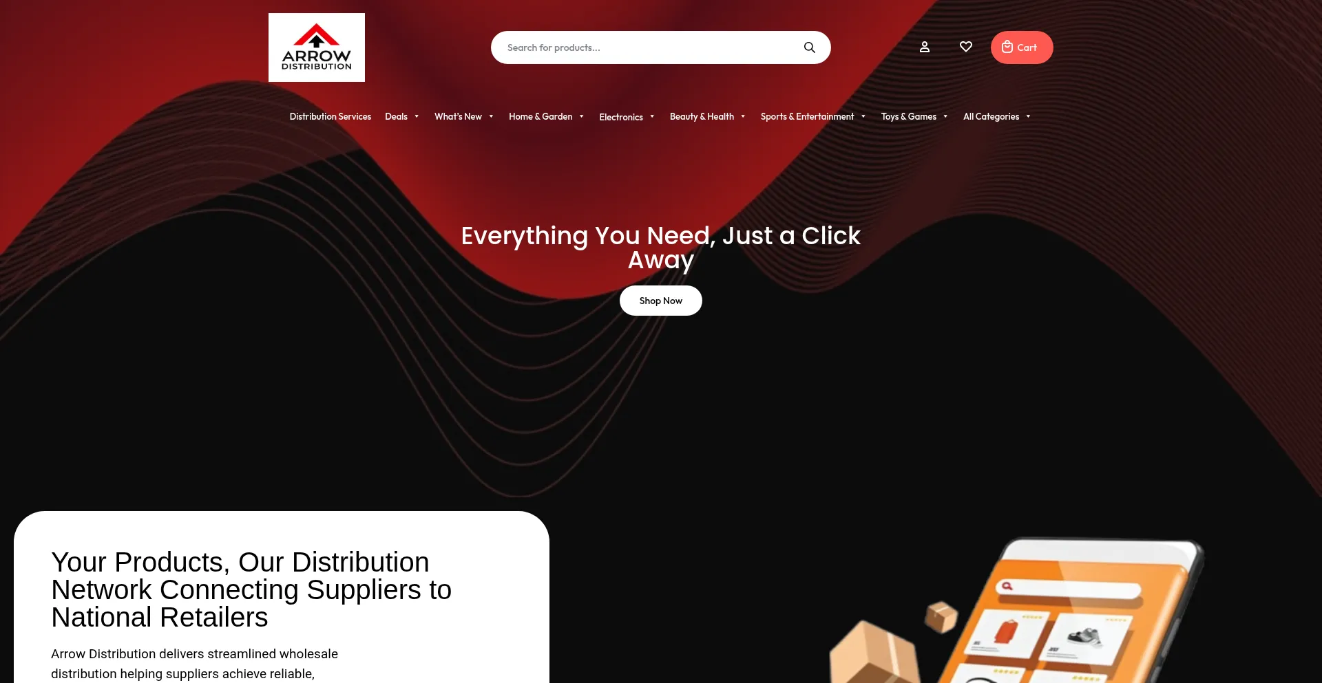 Website screenshot of Arrowdistribution.org
