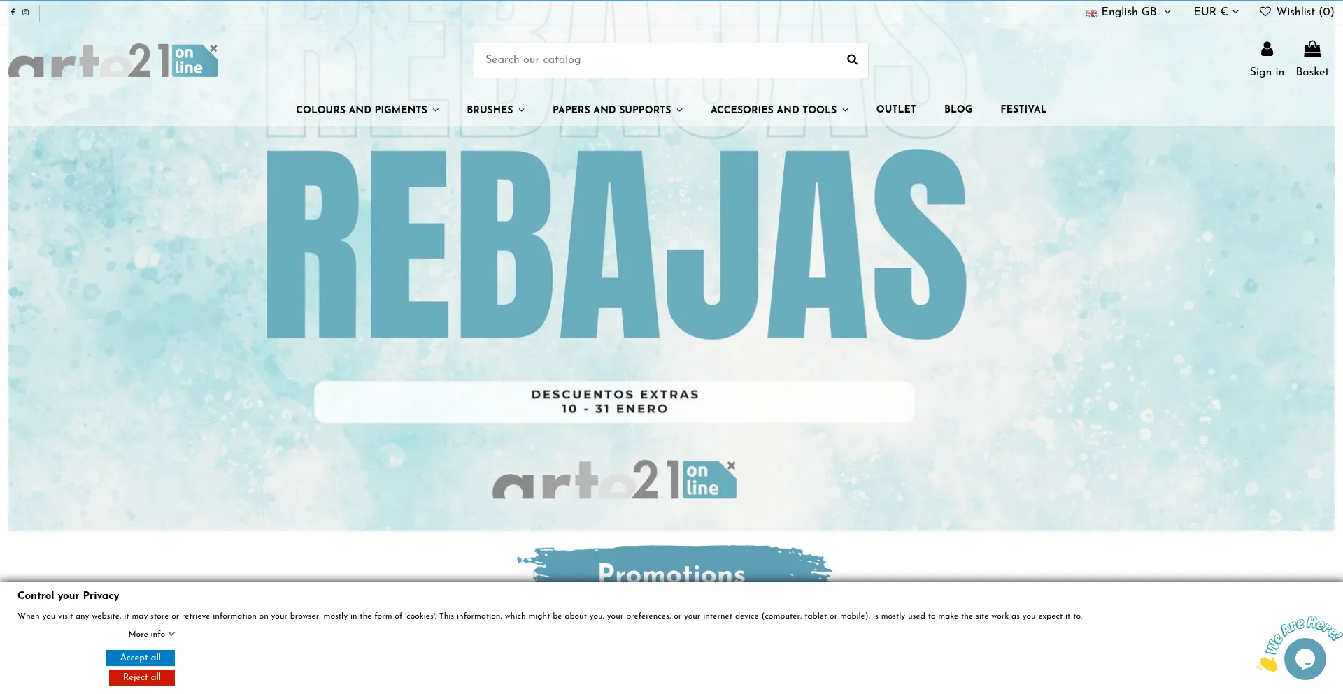 Website screenshot of Arte21online.com
